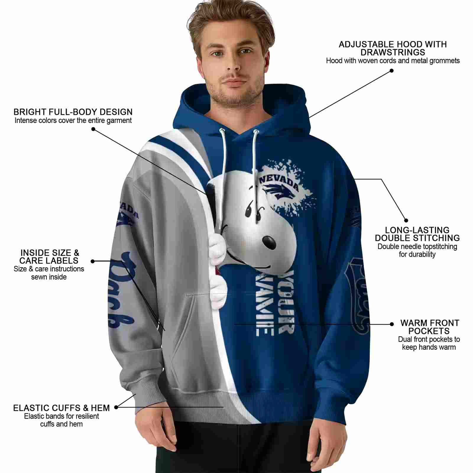 customized nevada wolf pack peeking snoopy blue hoodie latest model