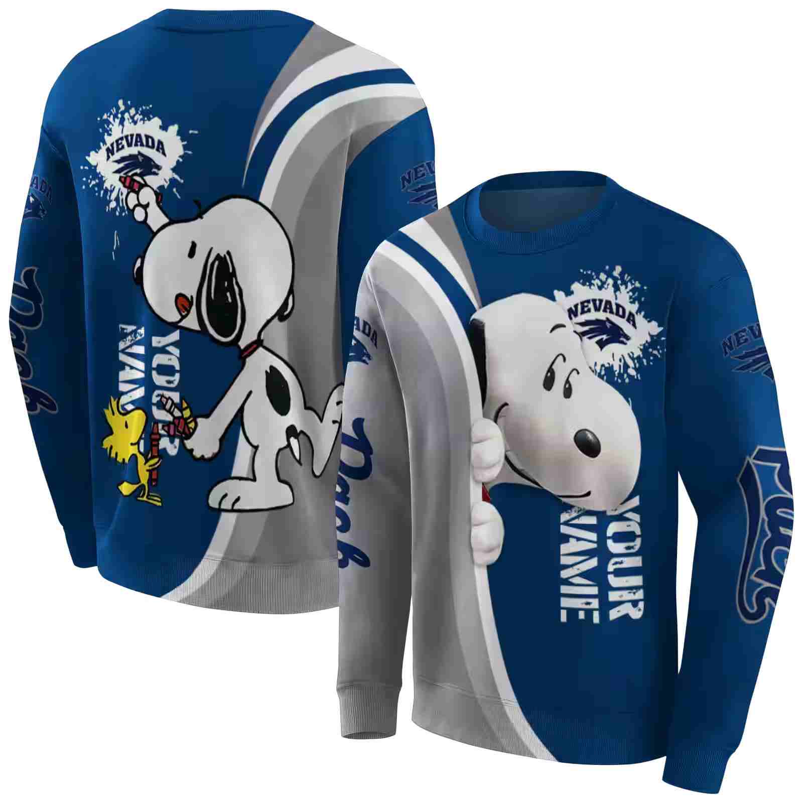 customized nevada wolf pack peeking snoopy blue hoodie premium grade