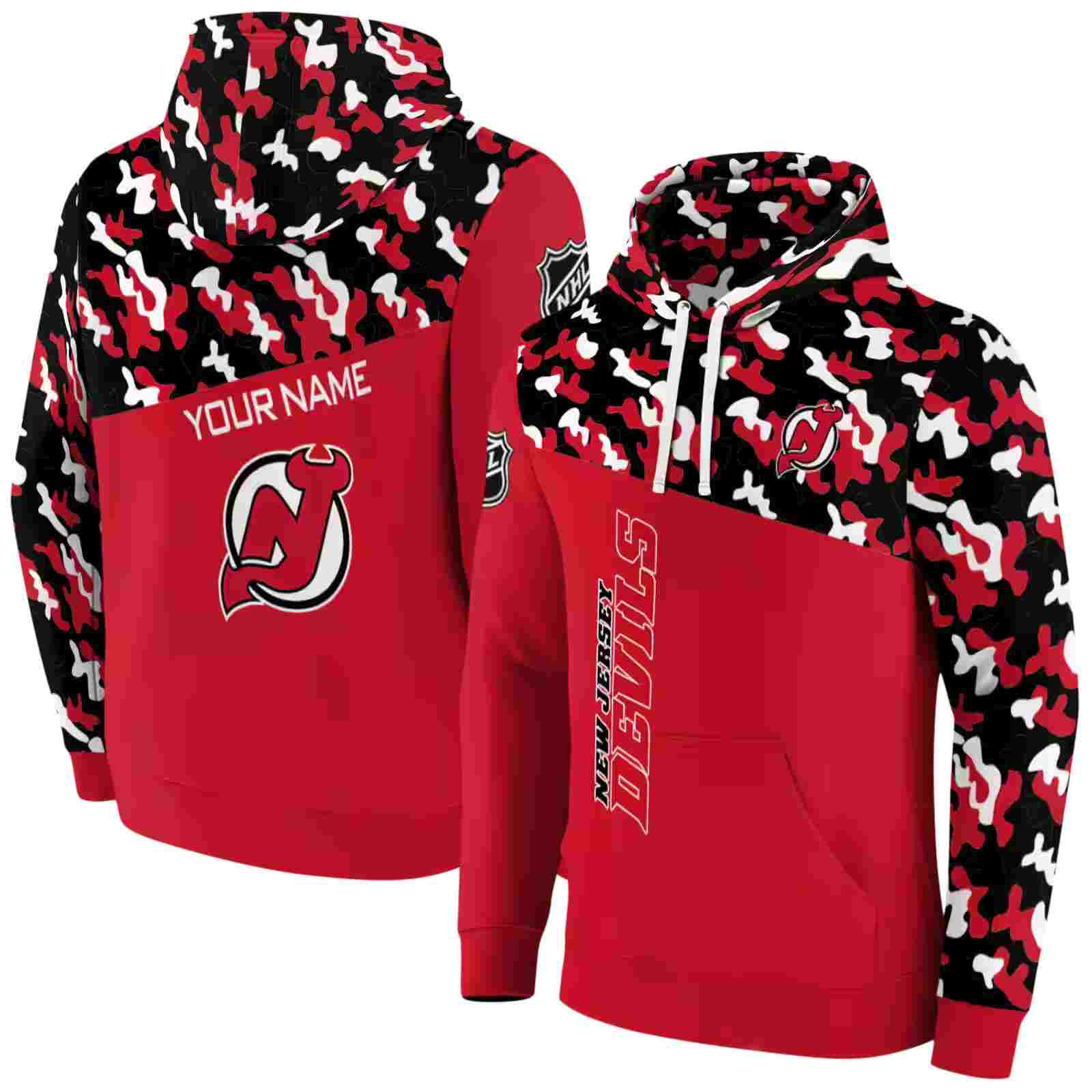 customized new jersey devils camo pattern red hoodie fashion forward