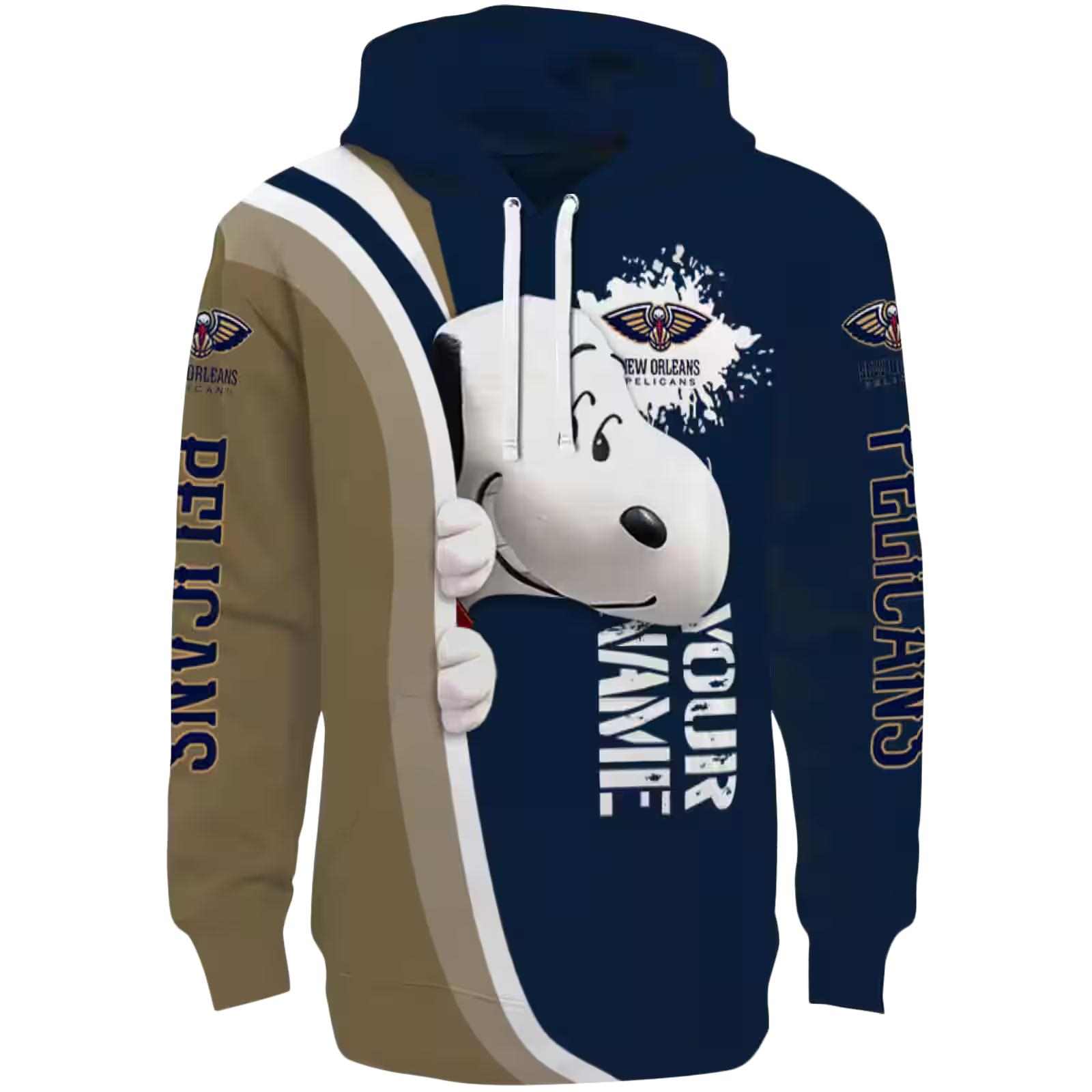 Customized New Orleans Pelicans Peeking Snoopy Navy Hoodie