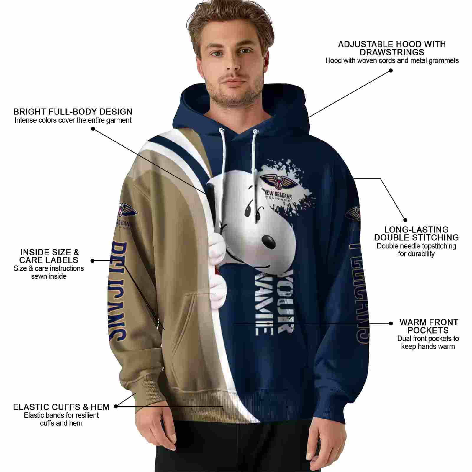 customized new orleans pelicans peeking snoopy navy hoodie latest model