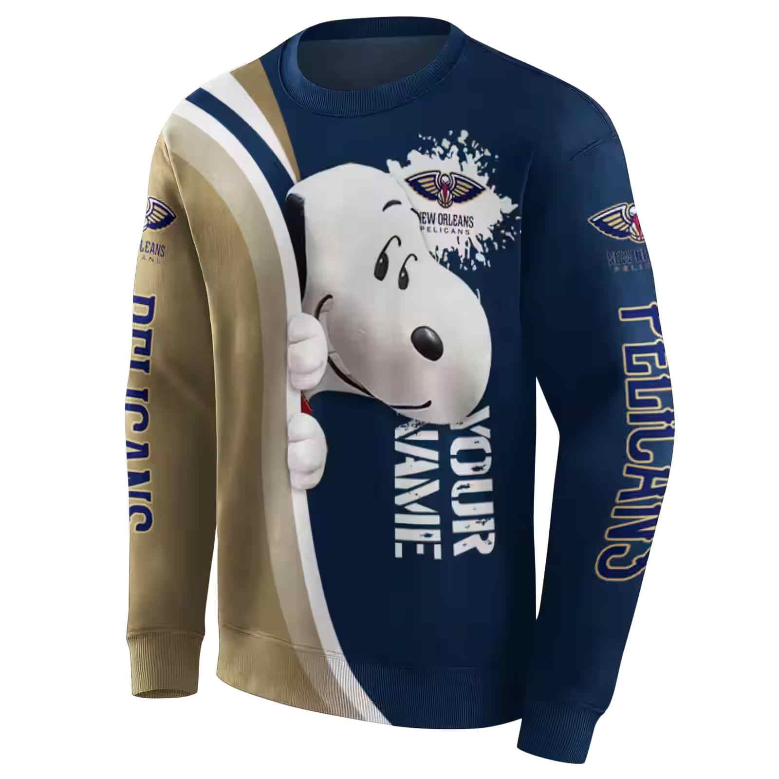 customized new orleans pelicans peeking snoopy navy hoodie new arrival