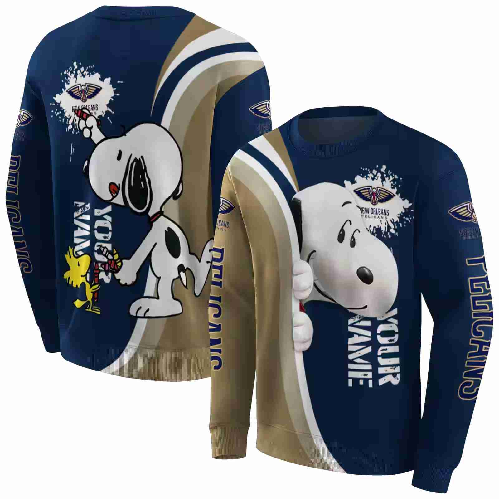 customized new orleans pelicans peeking snoopy navy hoodie premium grade