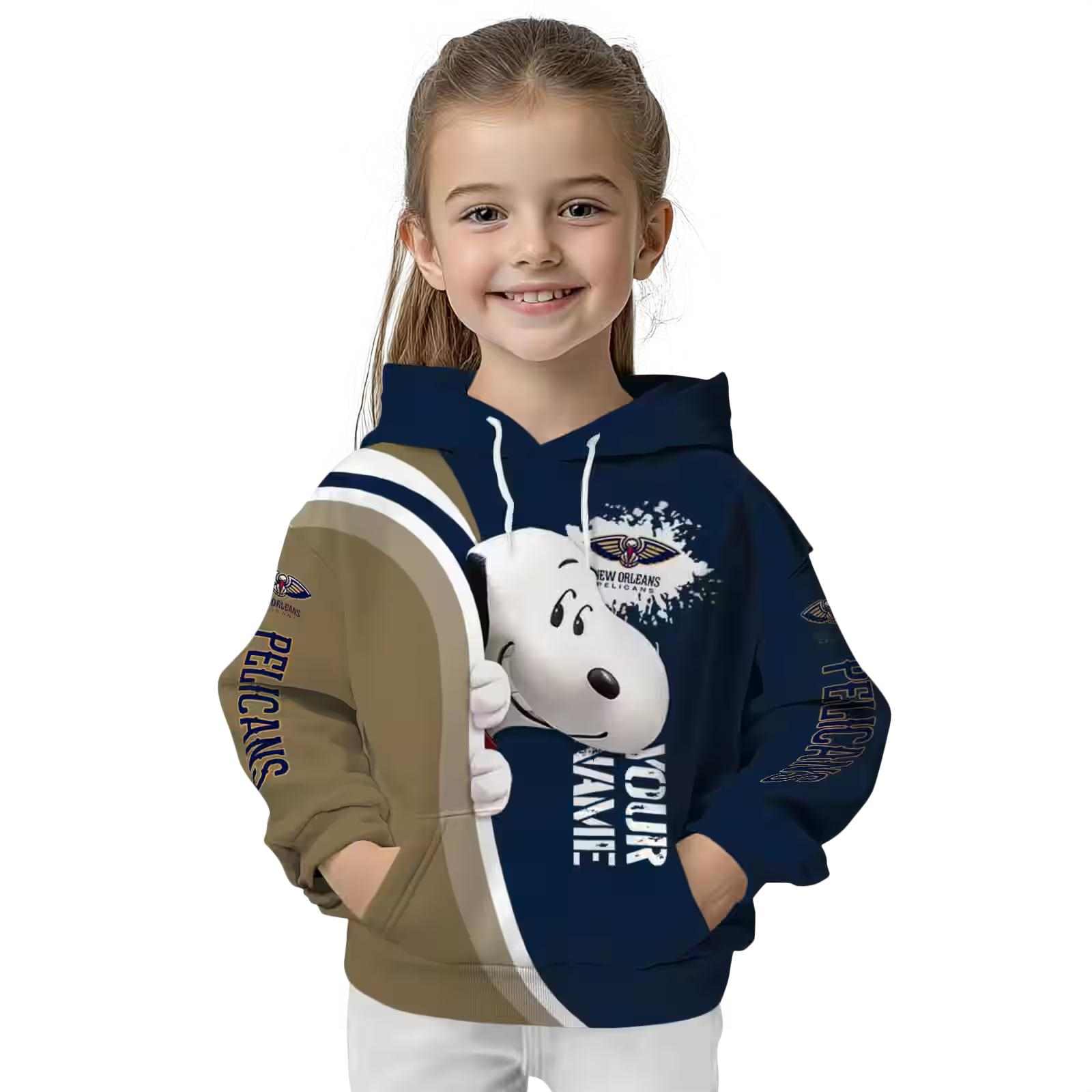 customized new orleans pelicans peeking snoopy navy hoodie top rated