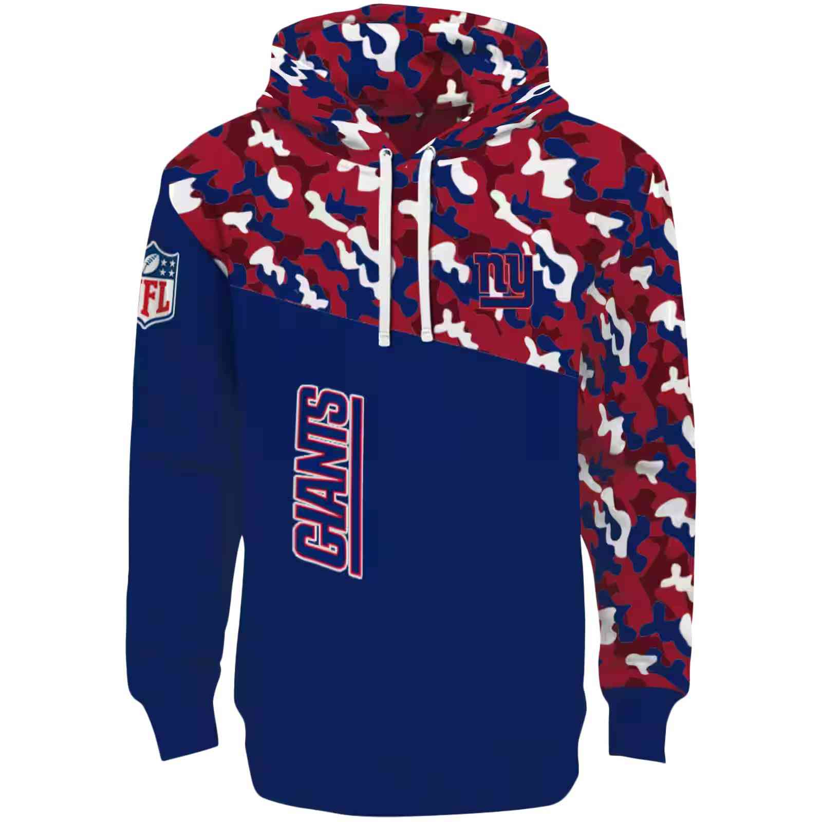 Customized New York Giants Camo Pattern Blue Hoodie