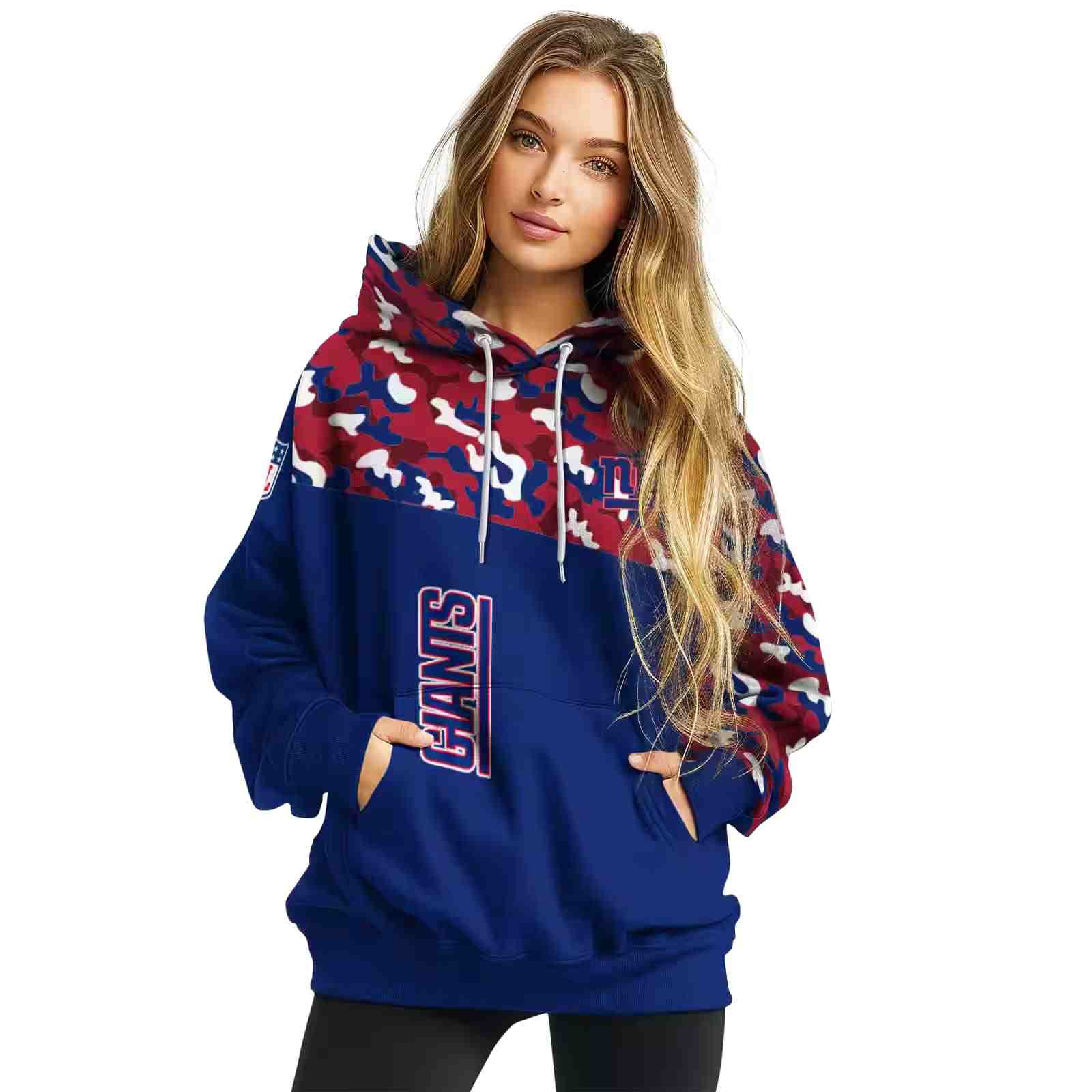 customized new york giants camo pattern blue hoodie high quality