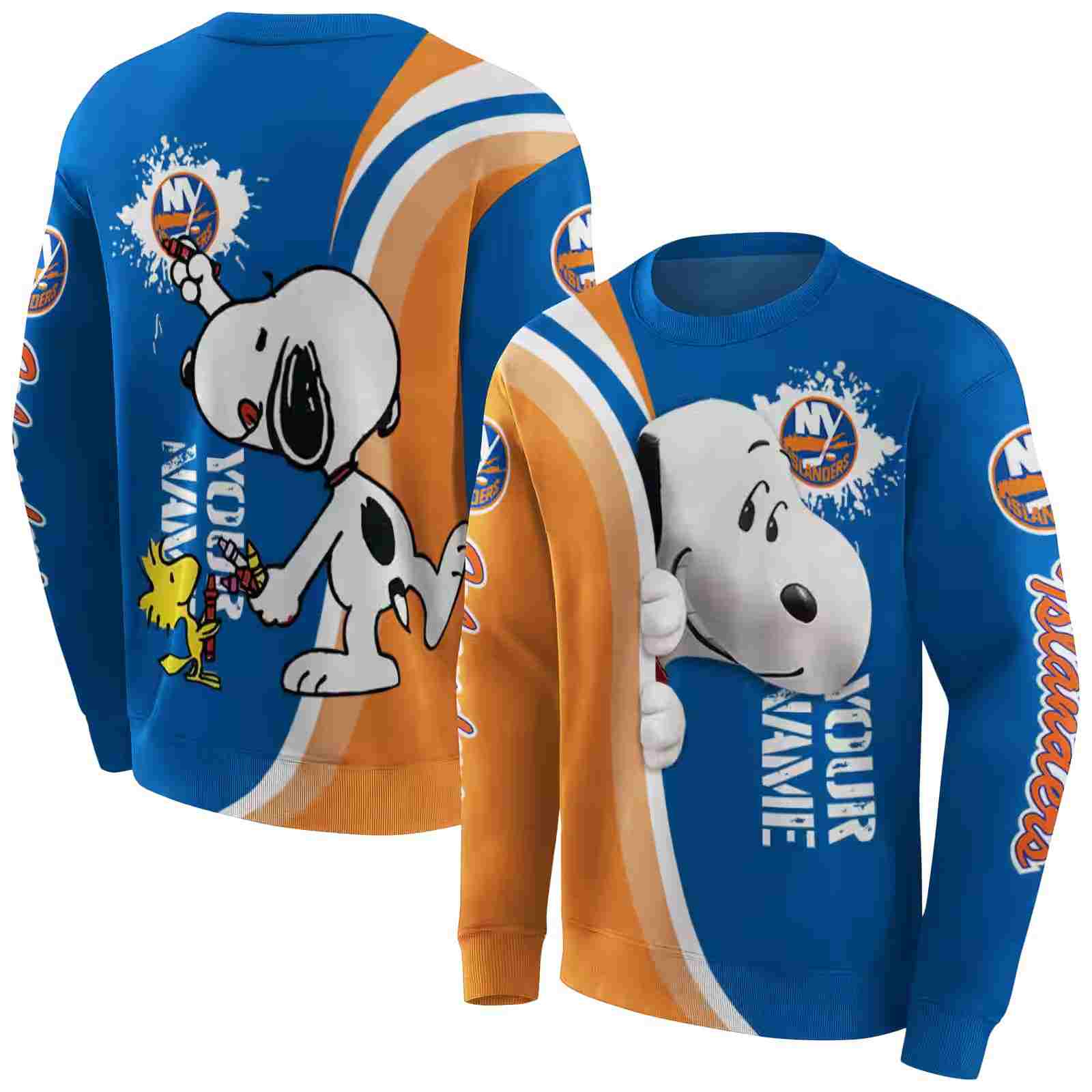 customized new york islanders peeking snoopy blue hoodie premium grade