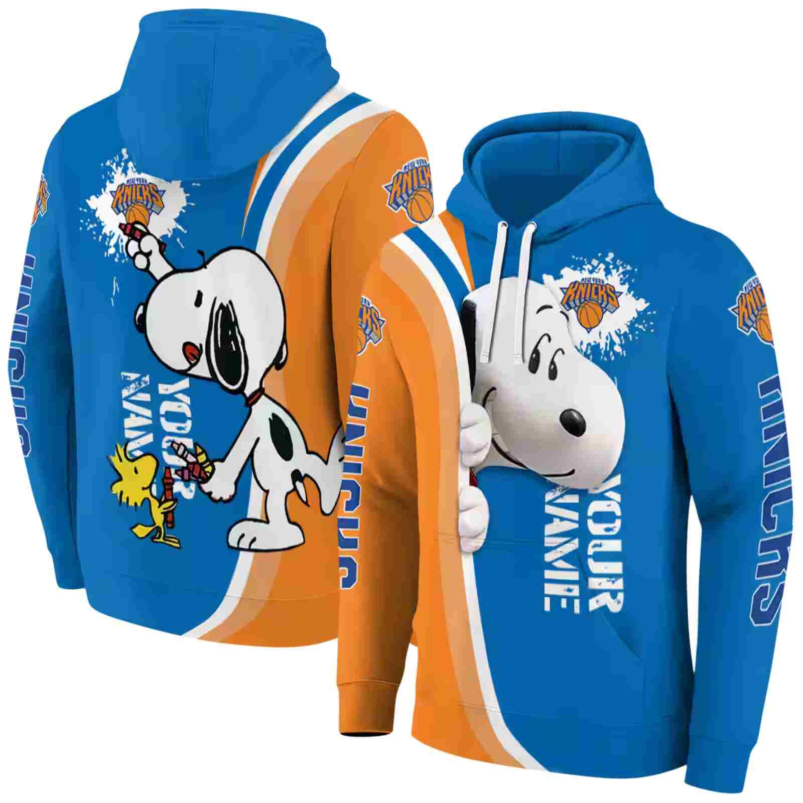 customized new york knicks peeking snoopy blue hoodie fashion forward