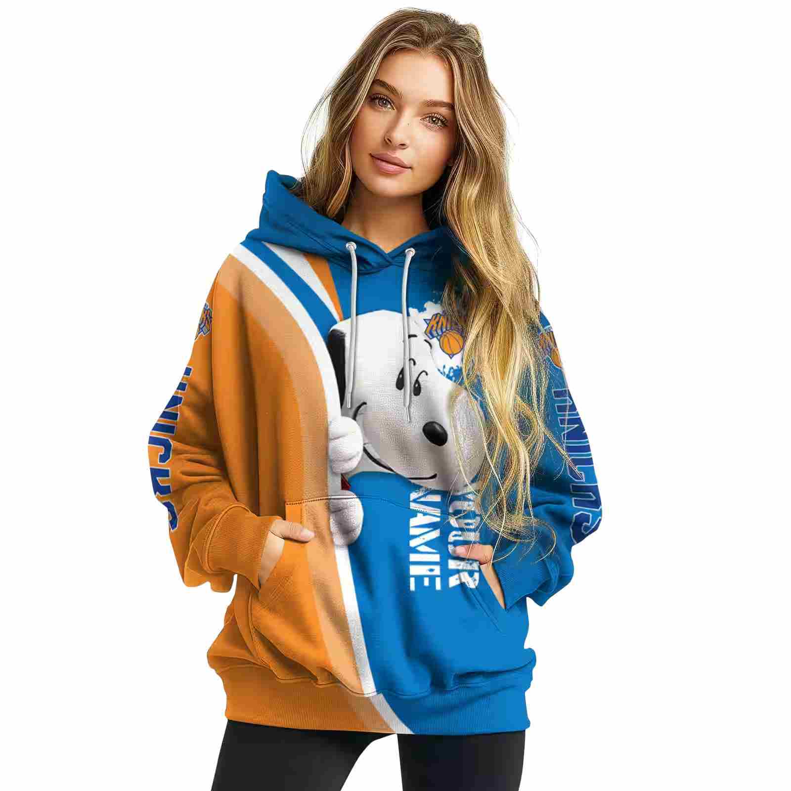 customized new york knicks peeking snoopy blue hoodie high quality