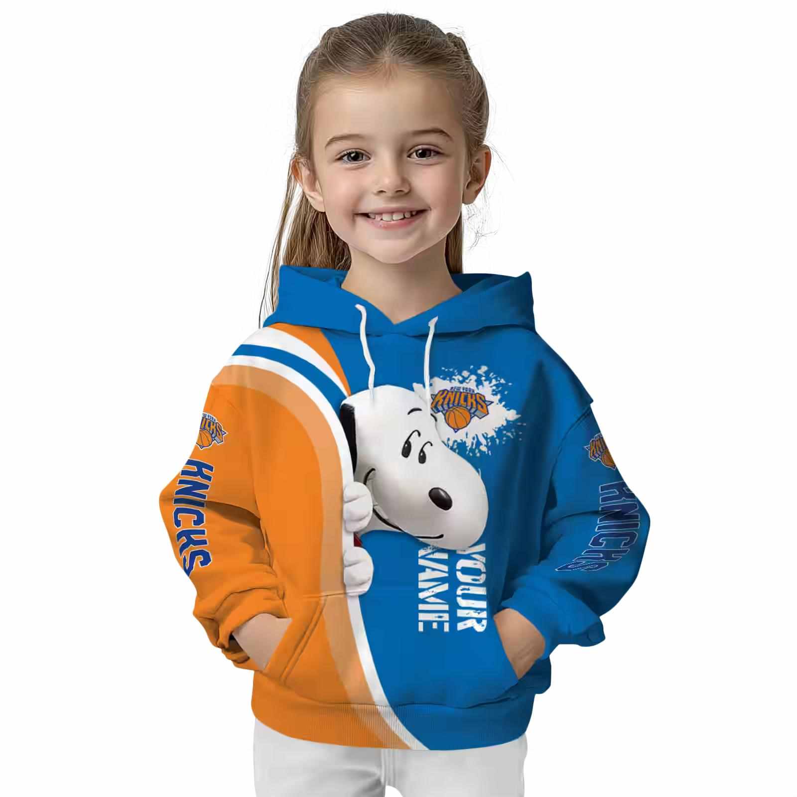 customized new york knicks peeking snoopy blue hoodie top rated