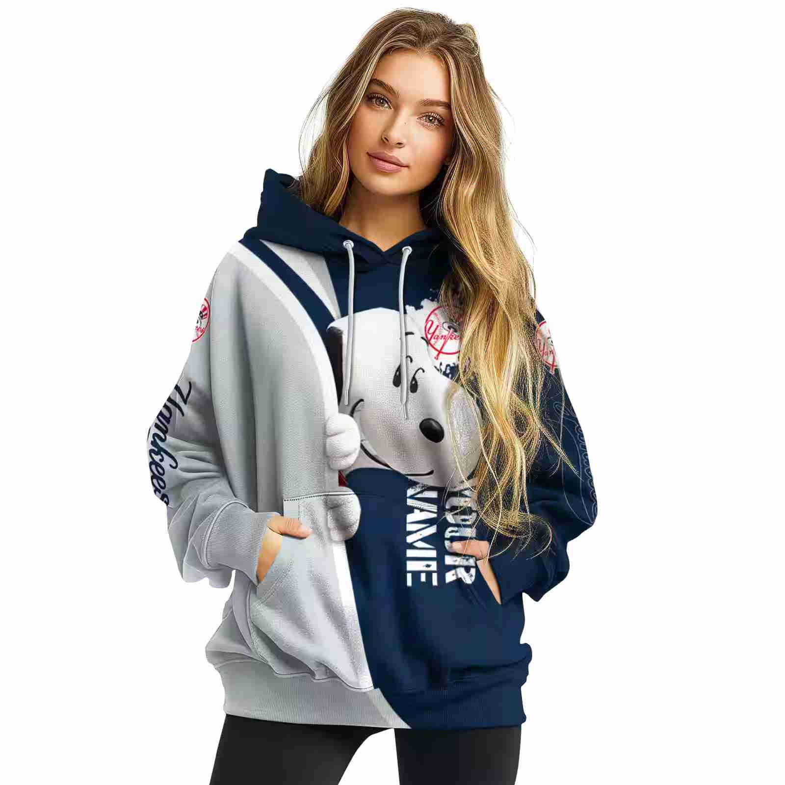 customized new york yankees peeking snoopy navy hoodie high quality