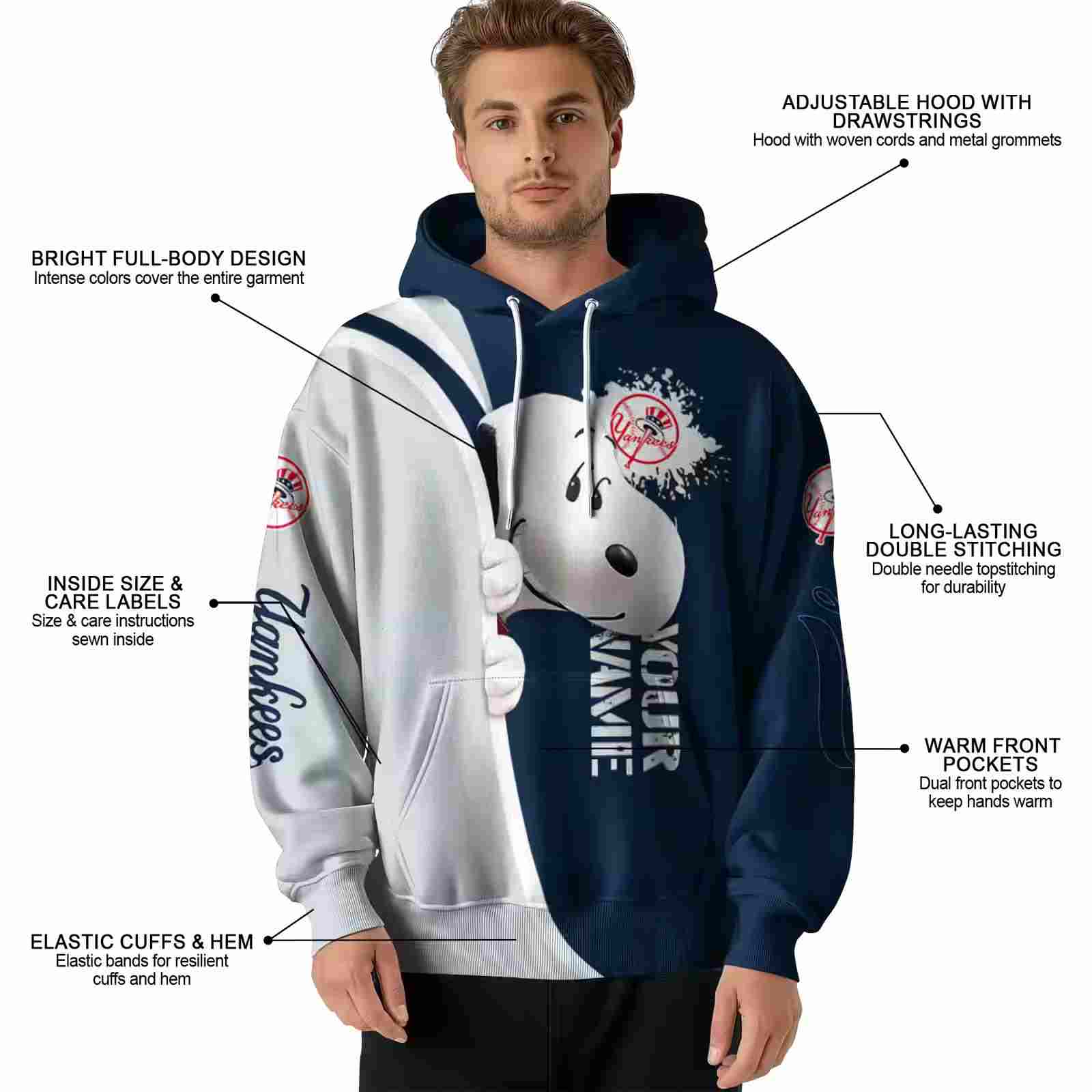 customized new york yankees peeking snoopy navy hoodie latest model