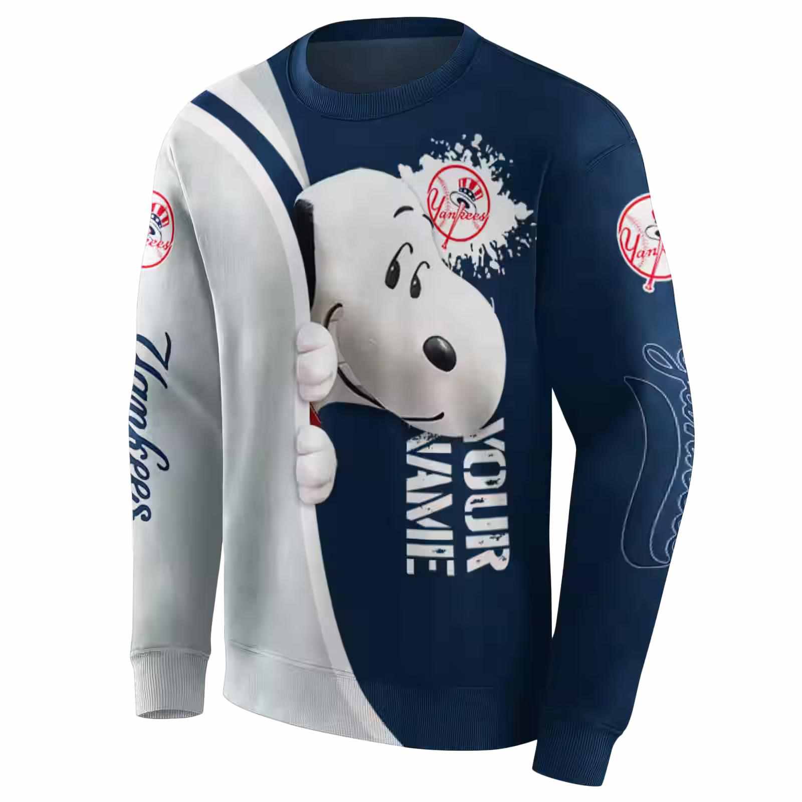 customized new york yankees peeking snoopy navy hoodie new arrival