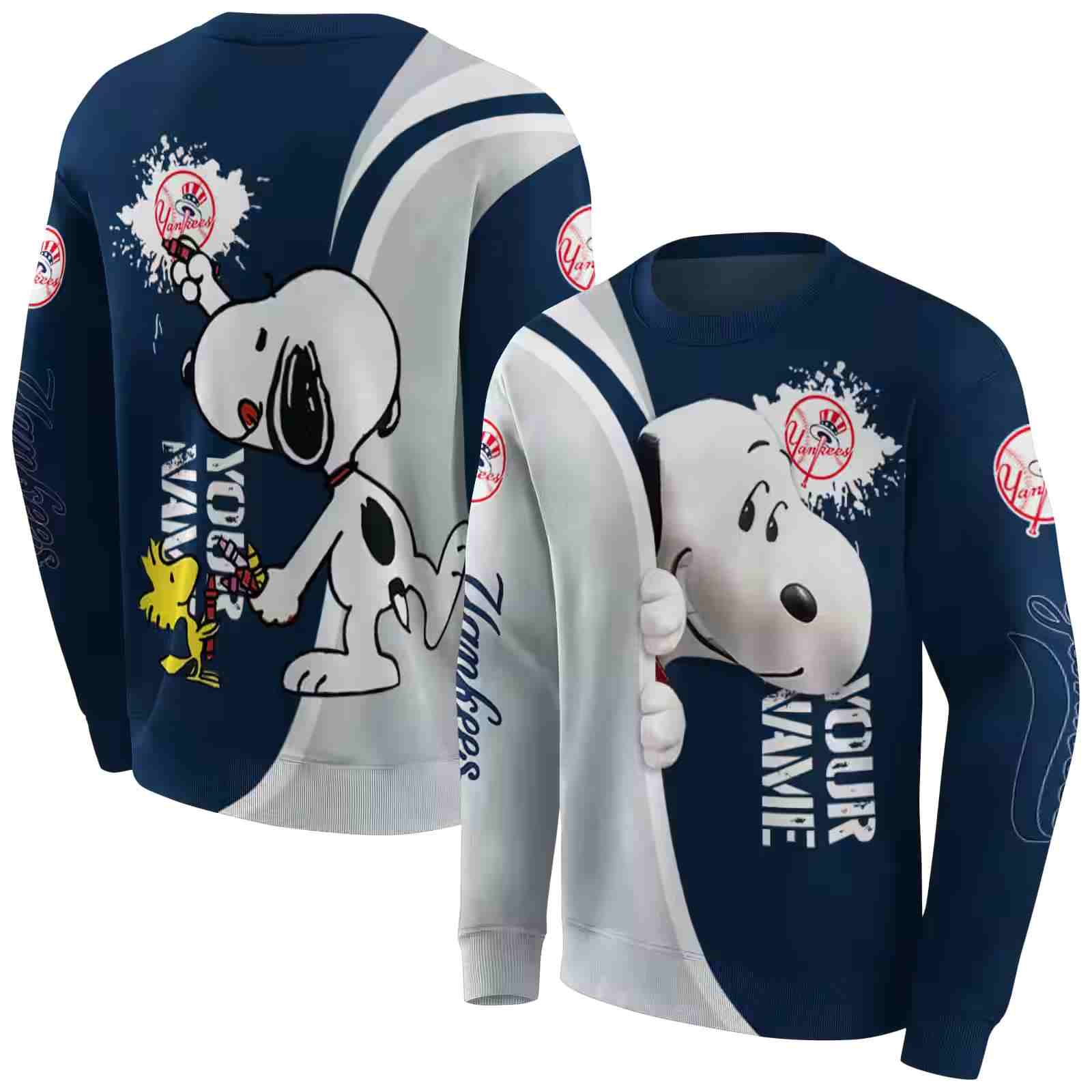 customized new york yankees peeking snoopy navy hoodie premium grade