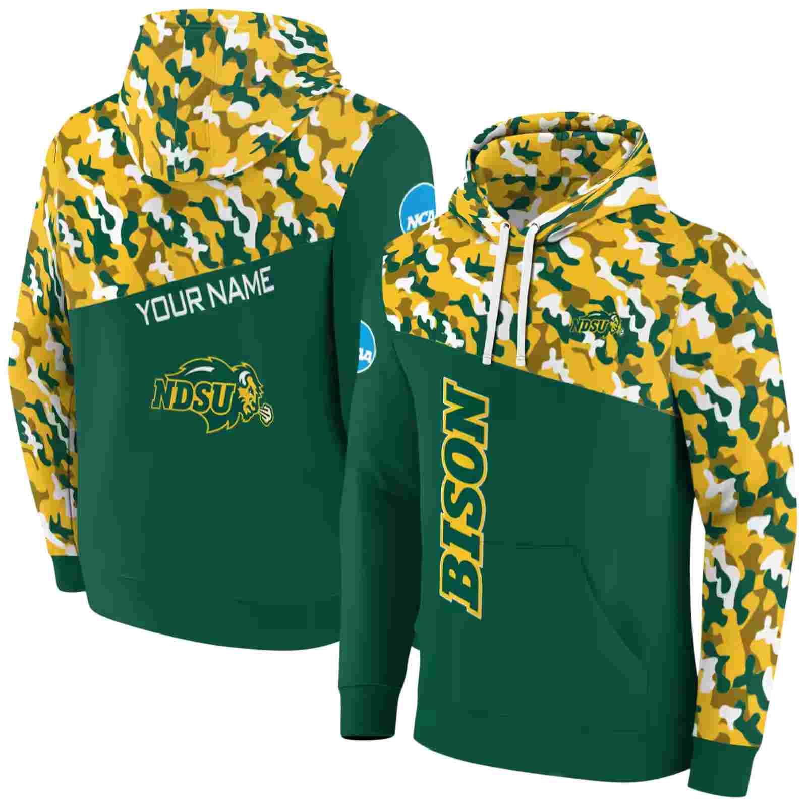 customized north dakota state bison camo pattern green hoodie fashion forward