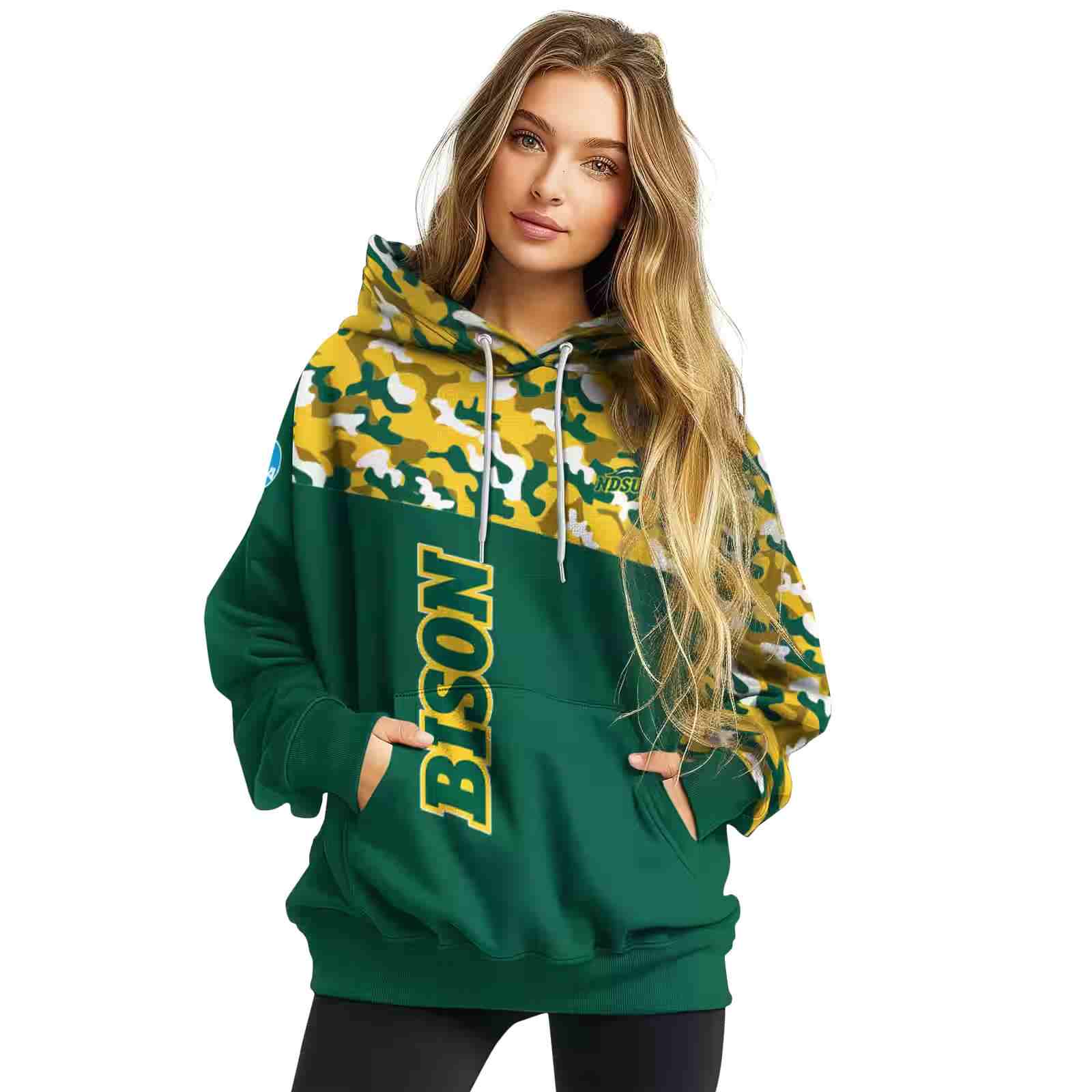 customized north dakota state bison camo pattern green hoodie high quality