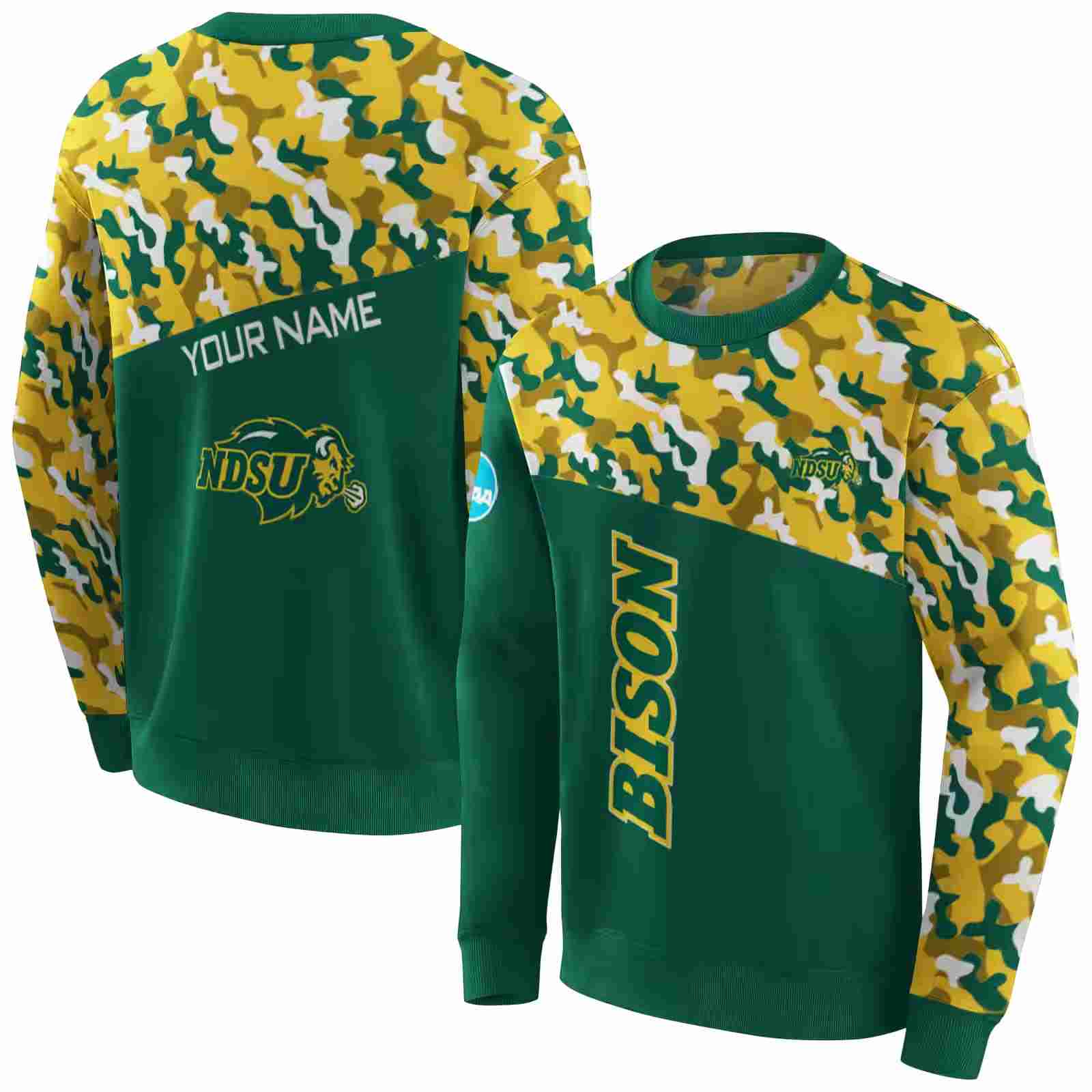 customized north dakota state bison camo pattern green hoodie premium grade