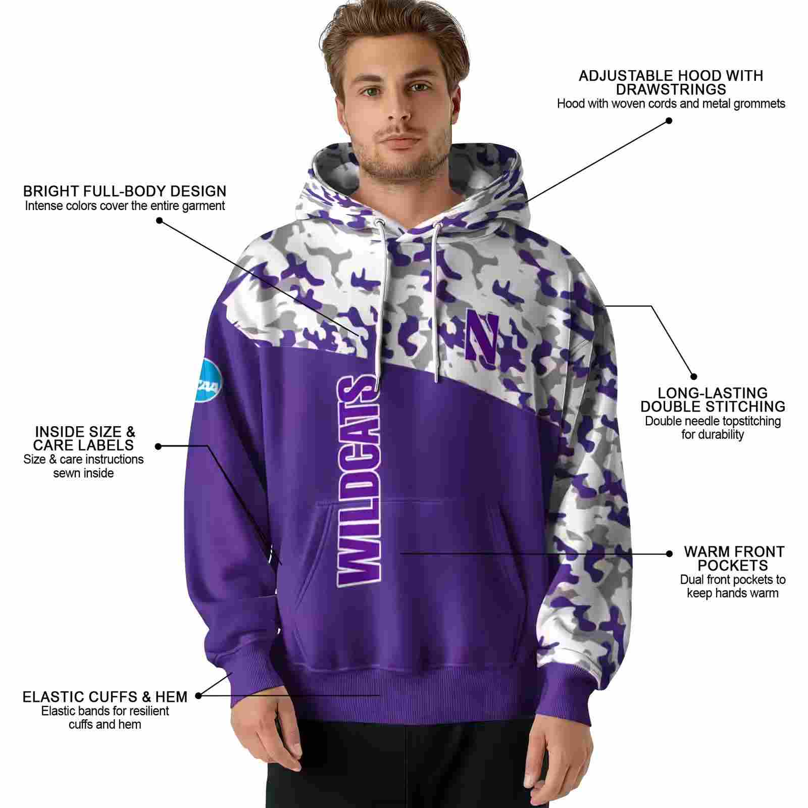 customized northwestern wildcats camo pattern purple hoodie latest model