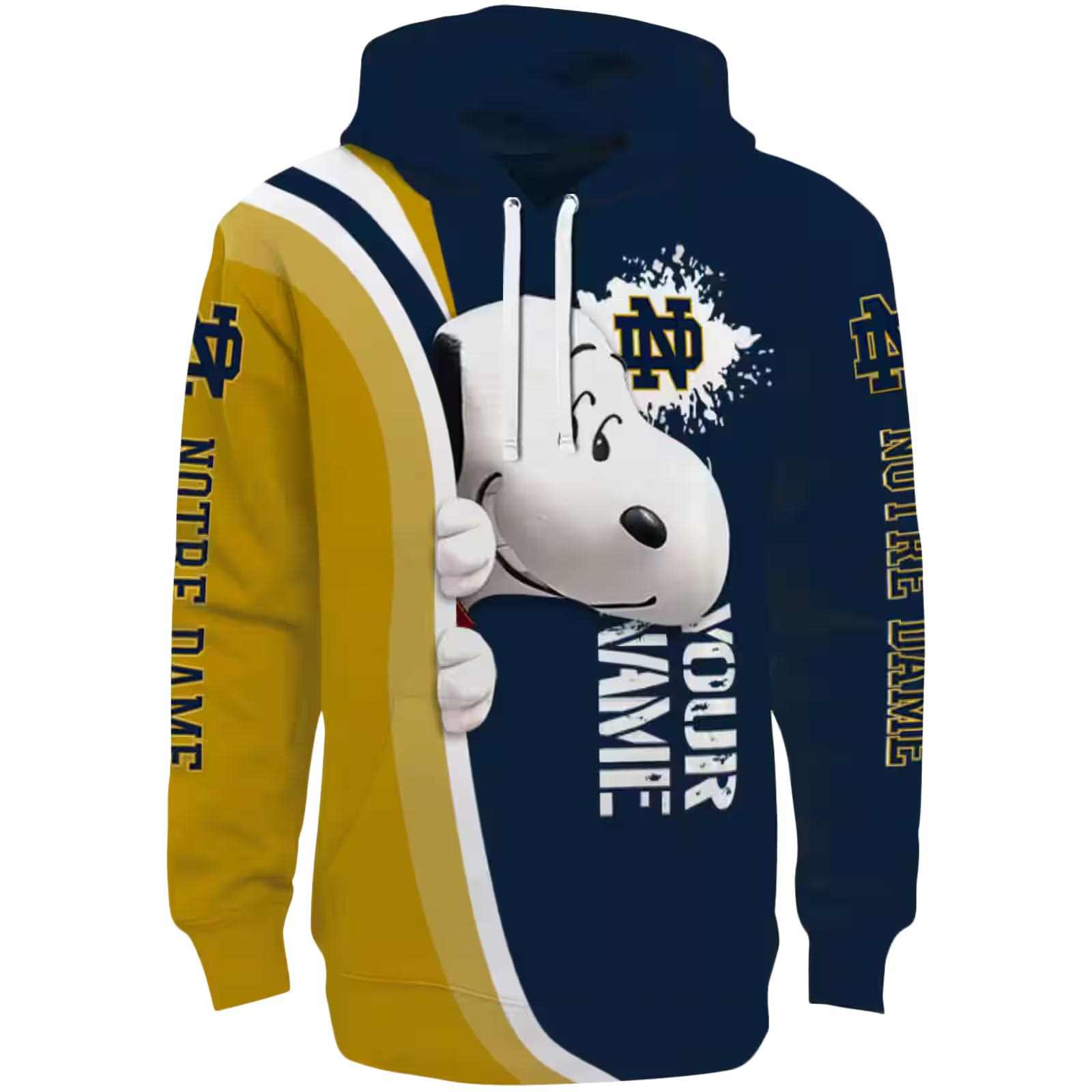 Customized Notre Dame Fighting Irish Peeking Snoopy Navy Hoodie