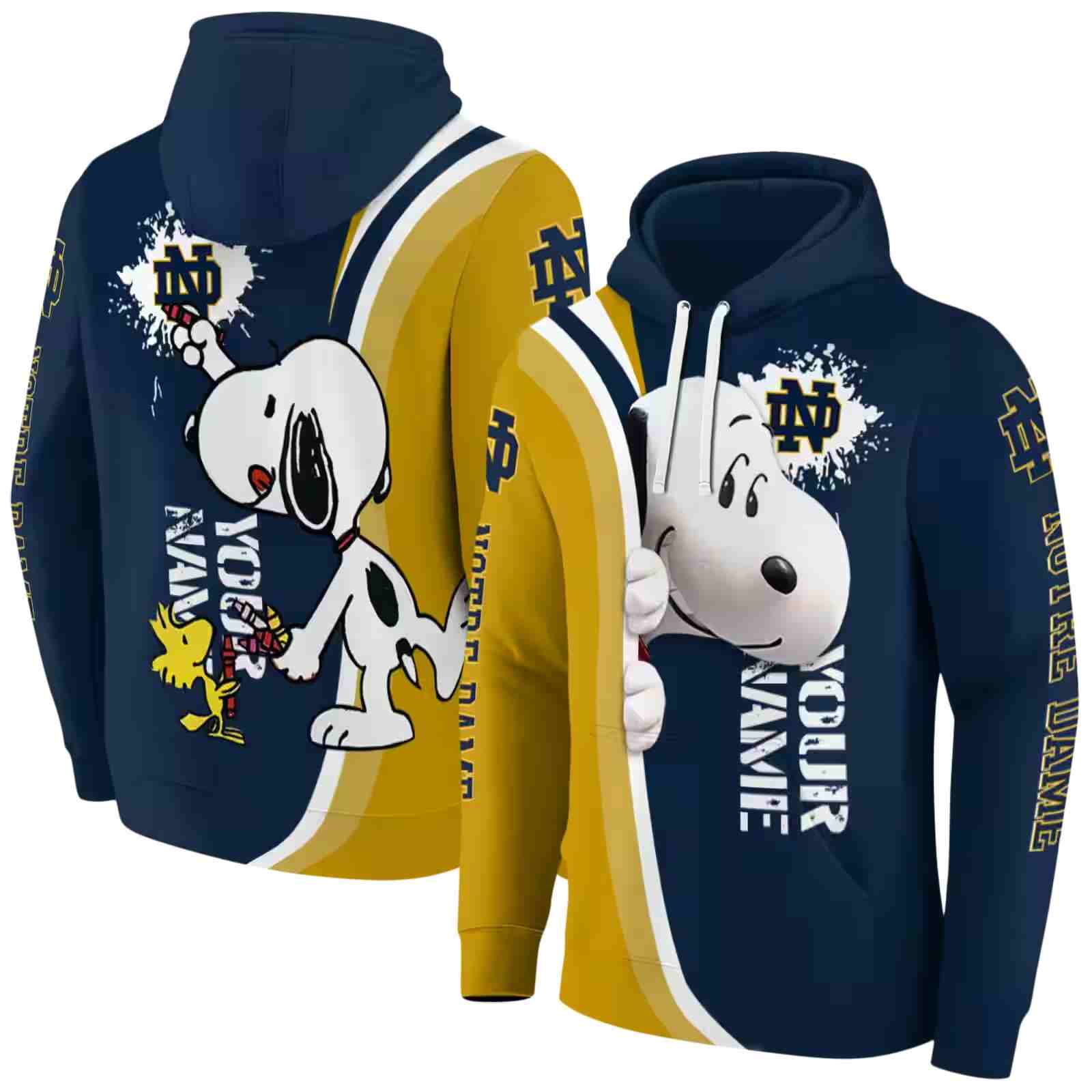 customized notre dame fighting irish peeking snoopy navy hoodie fashion forward
