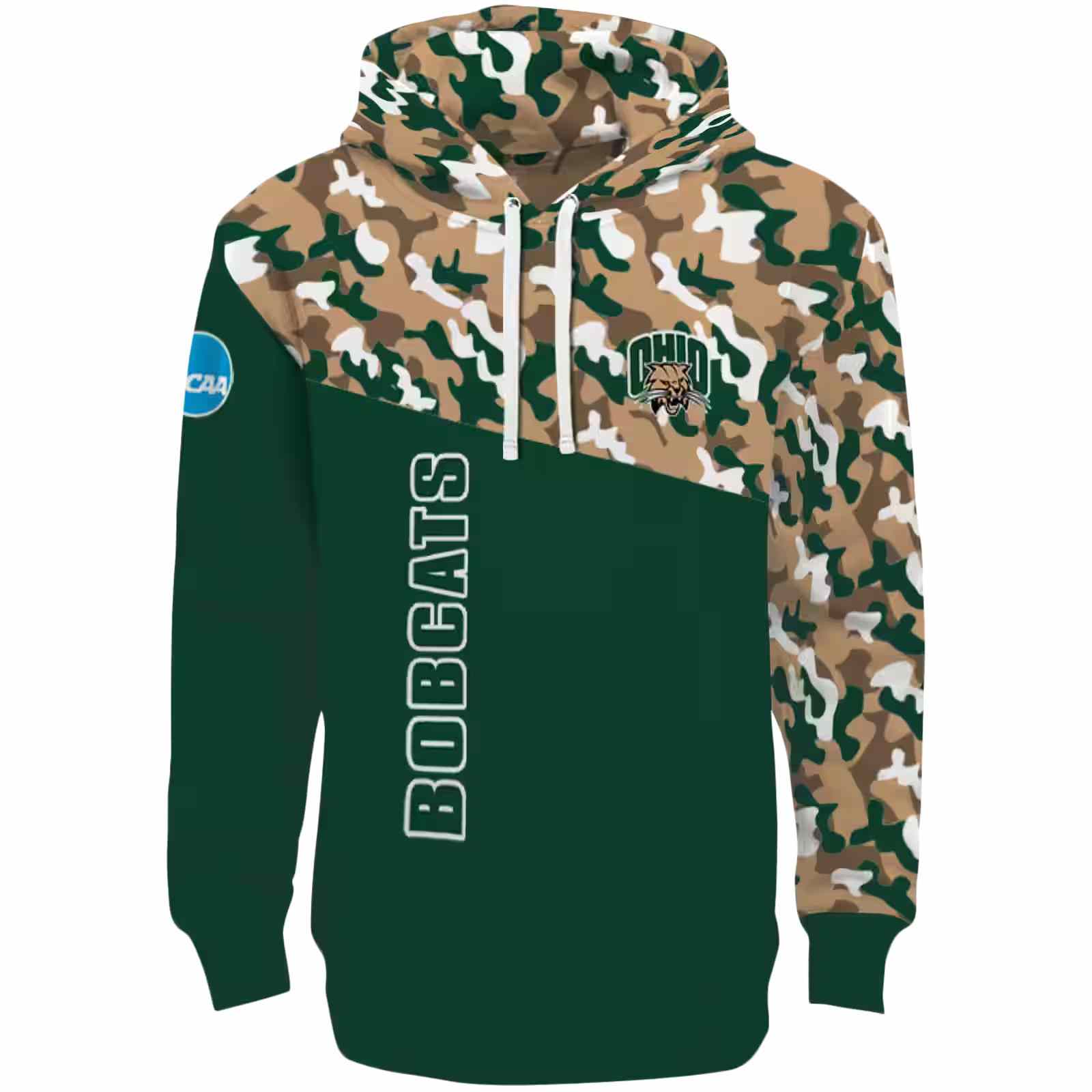 Customized Ohio Bobcats Camo Pattern Green Hoodie