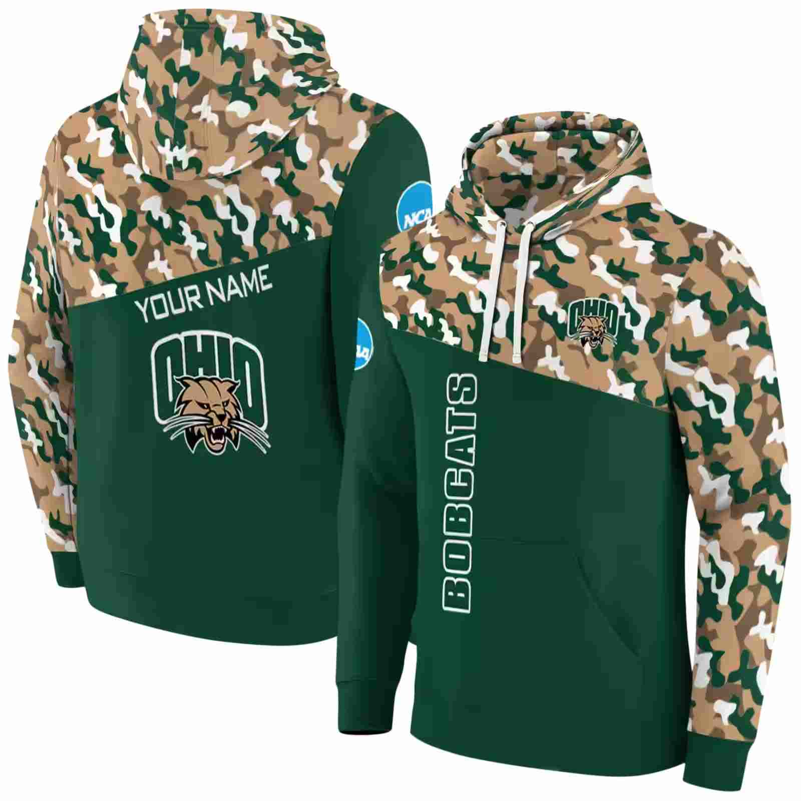 customized ohio bobcats camo pattern green hoodie fashion forward