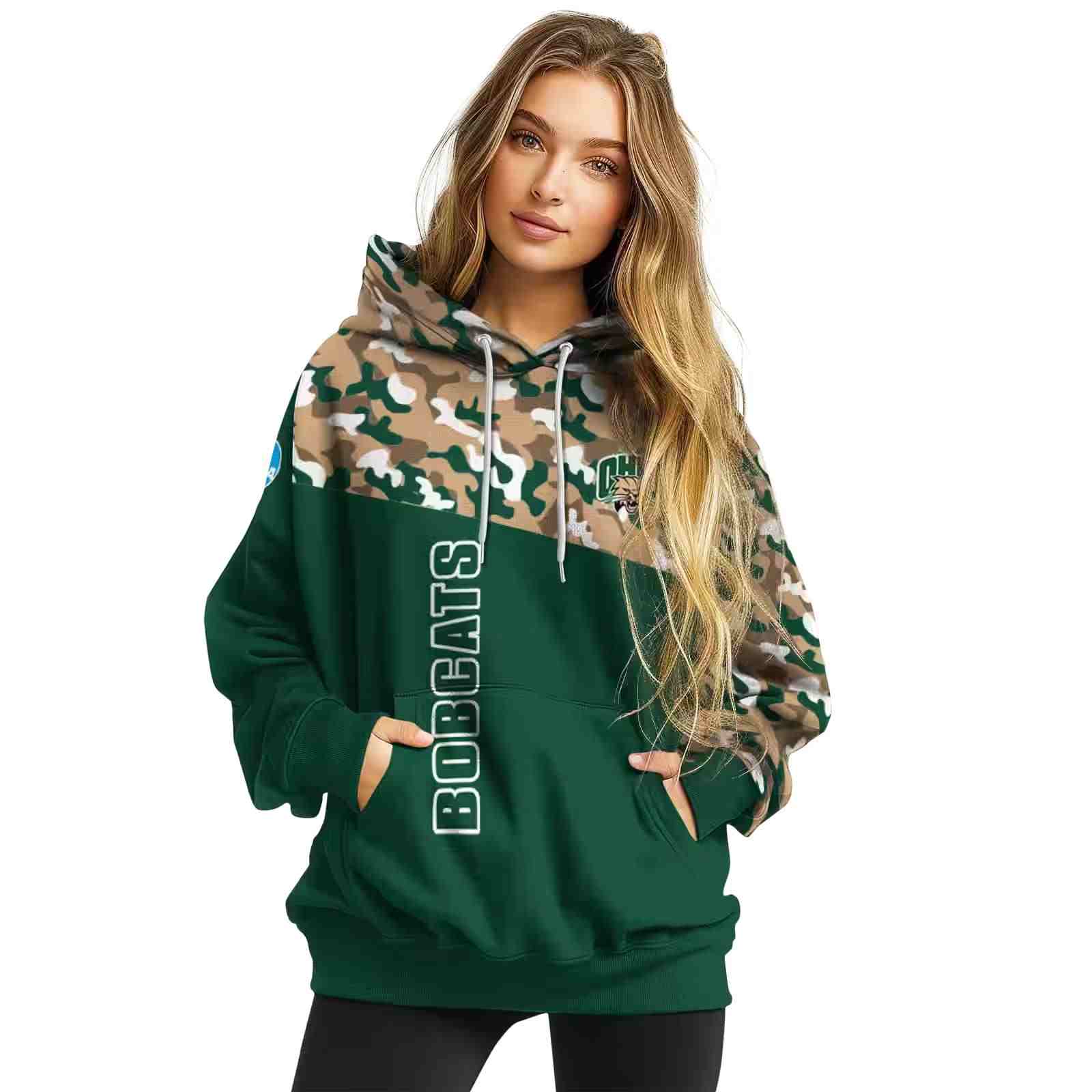 customized ohio bobcats camo pattern green hoodie high quality