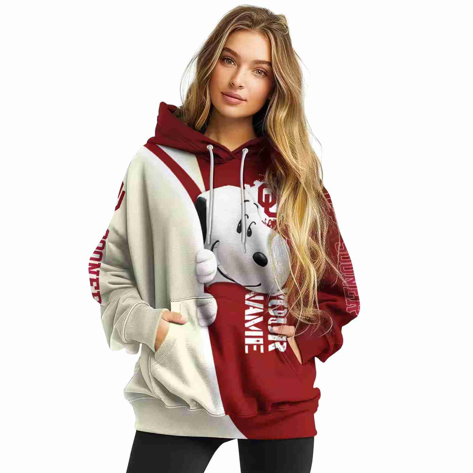 customized oklahoma sooners peeking snoopy crimson hoodie high quality