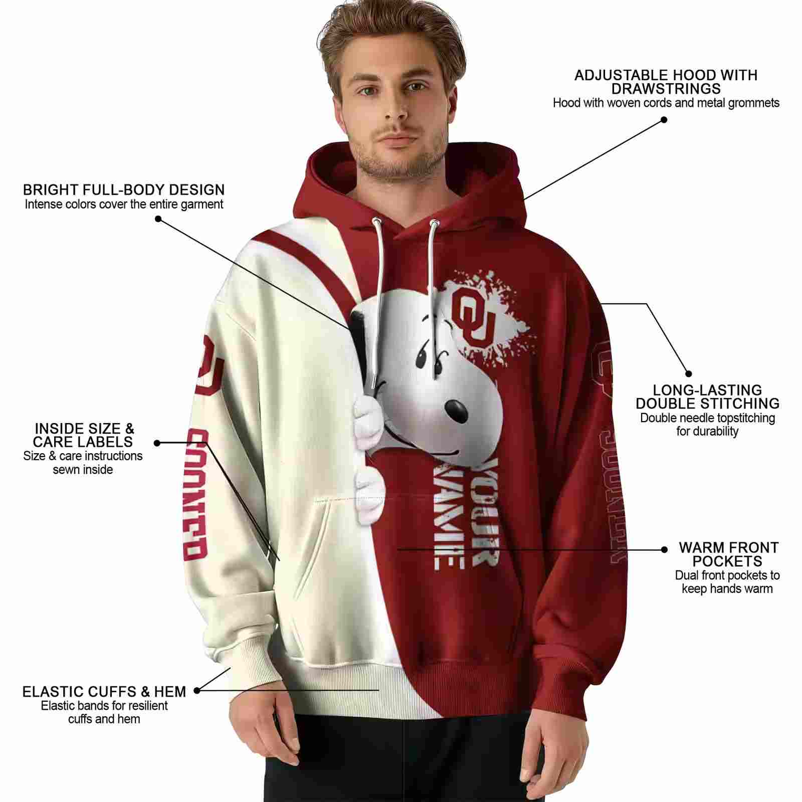 customized oklahoma sooners peeking snoopy crimson hoodie latest model