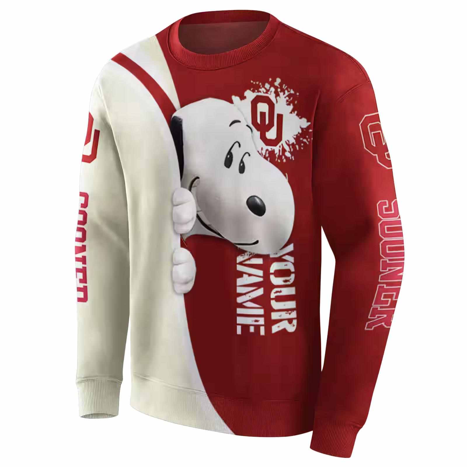 customized oklahoma sooners peeking snoopy crimson hoodie new arrival