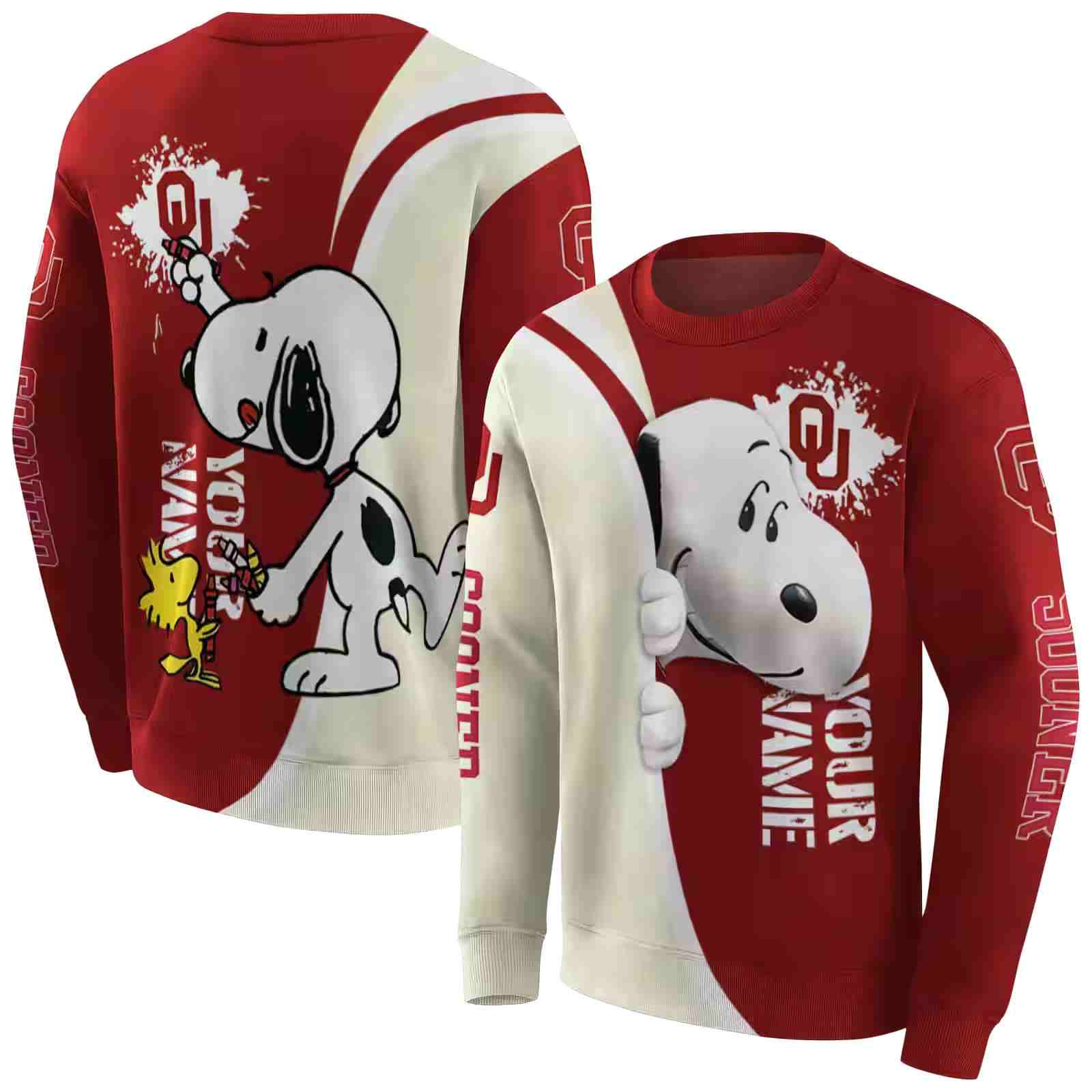 customized oklahoma sooners peeking snoopy crimson hoodie premium grade