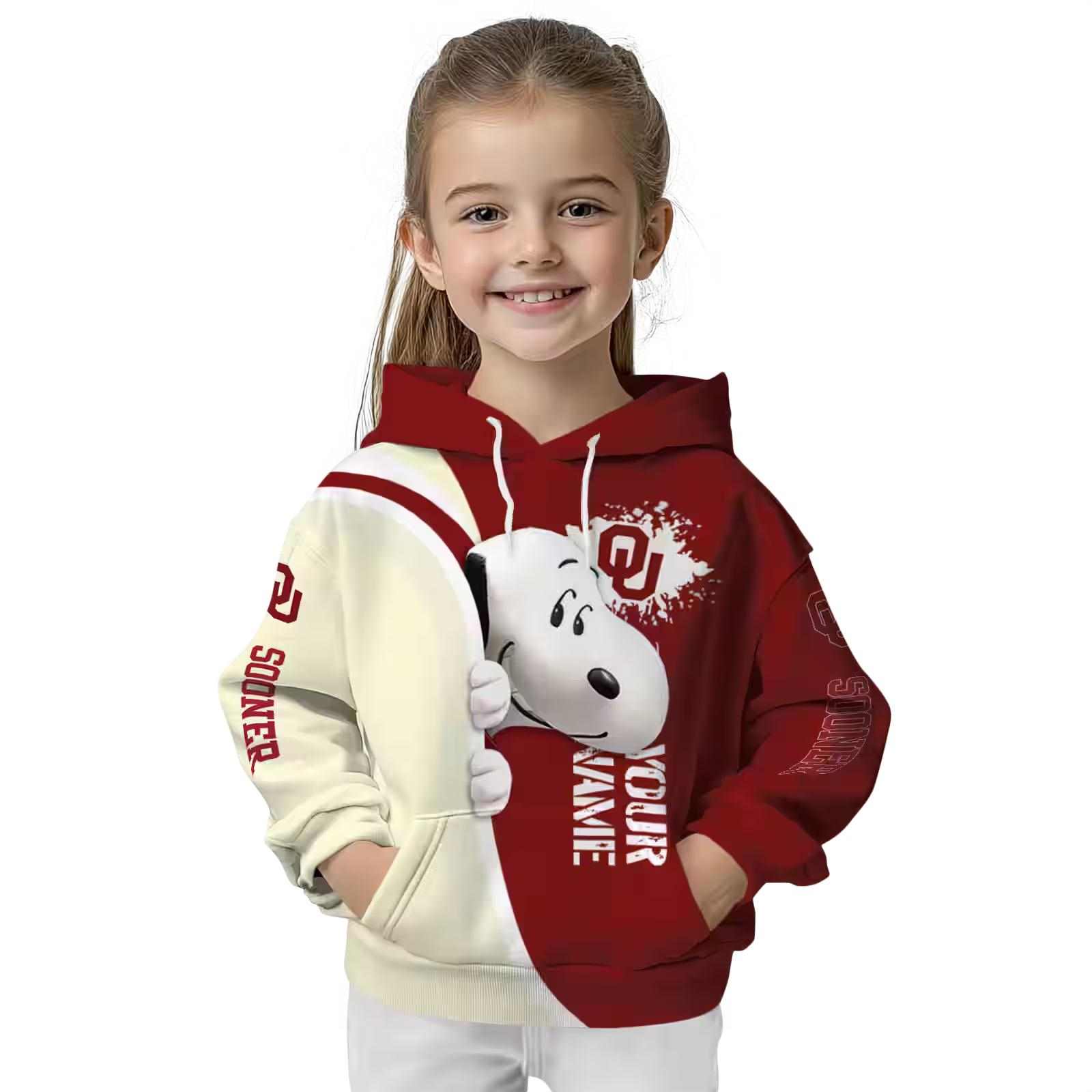 customized oklahoma sooners peeking snoopy crimson hoodie top rated