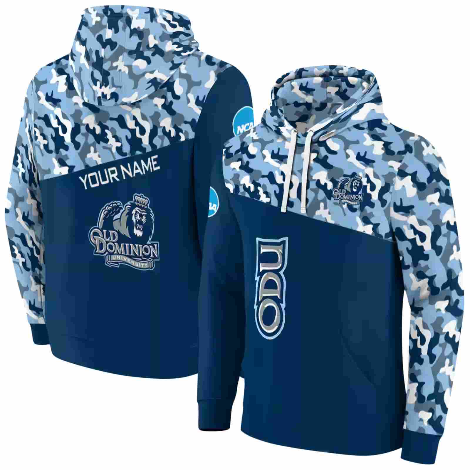 customized old dominion monarchs camo pattern blue hoodie fashion forward