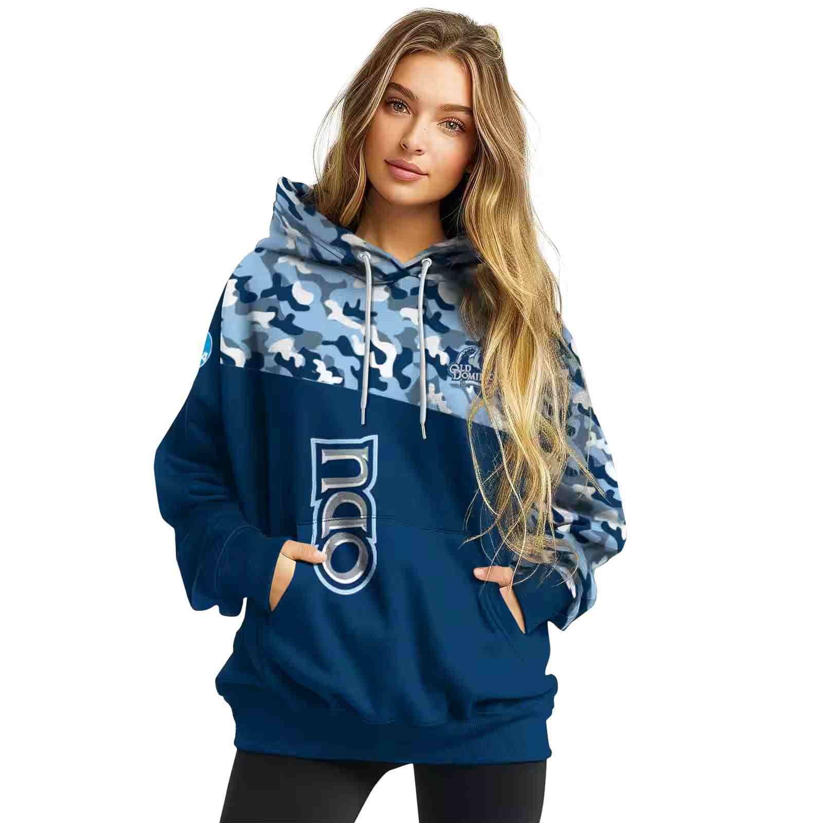 customized old dominion monarchs camo pattern blue hoodie high quality