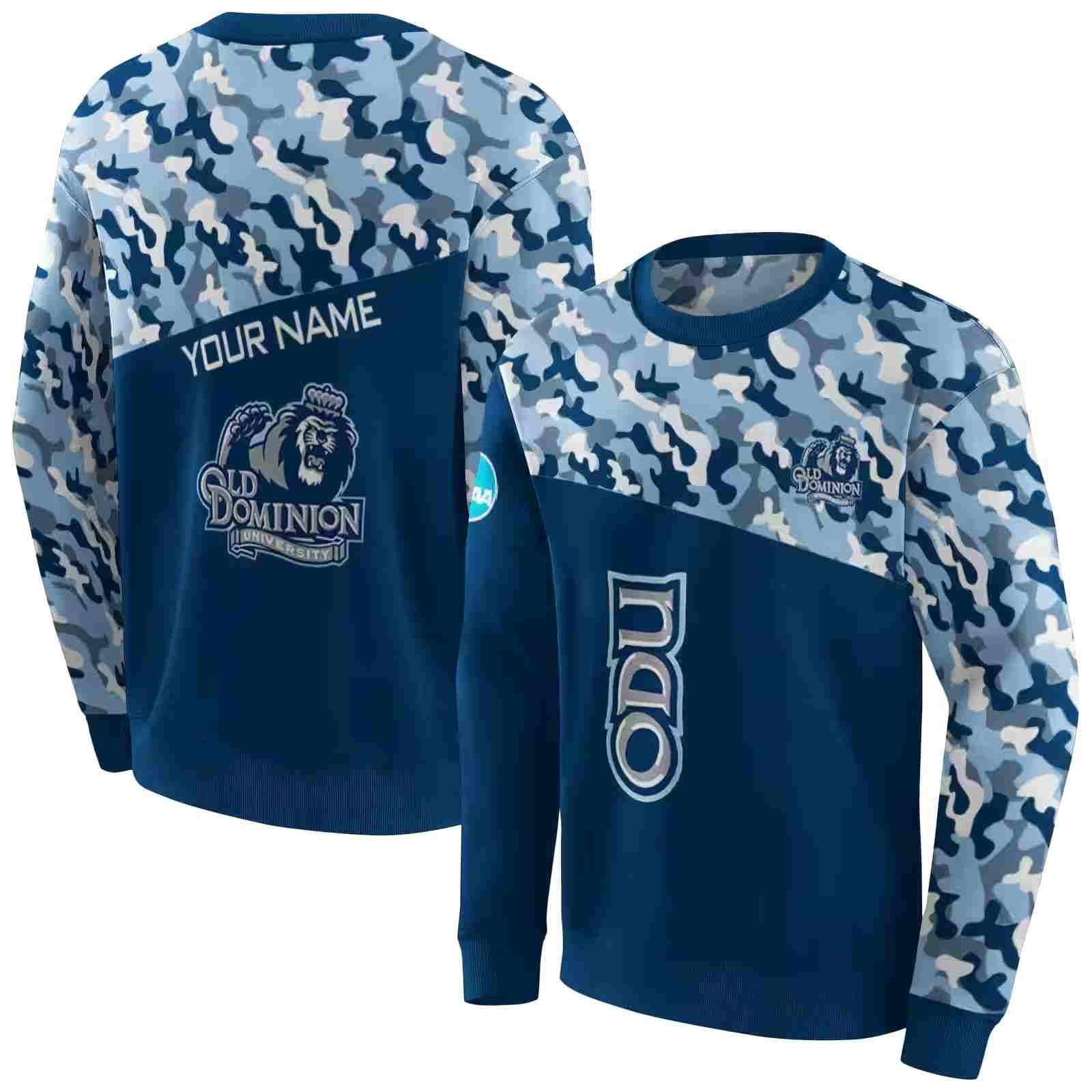 customized old dominion monarchs camo pattern blue hoodie premium grade