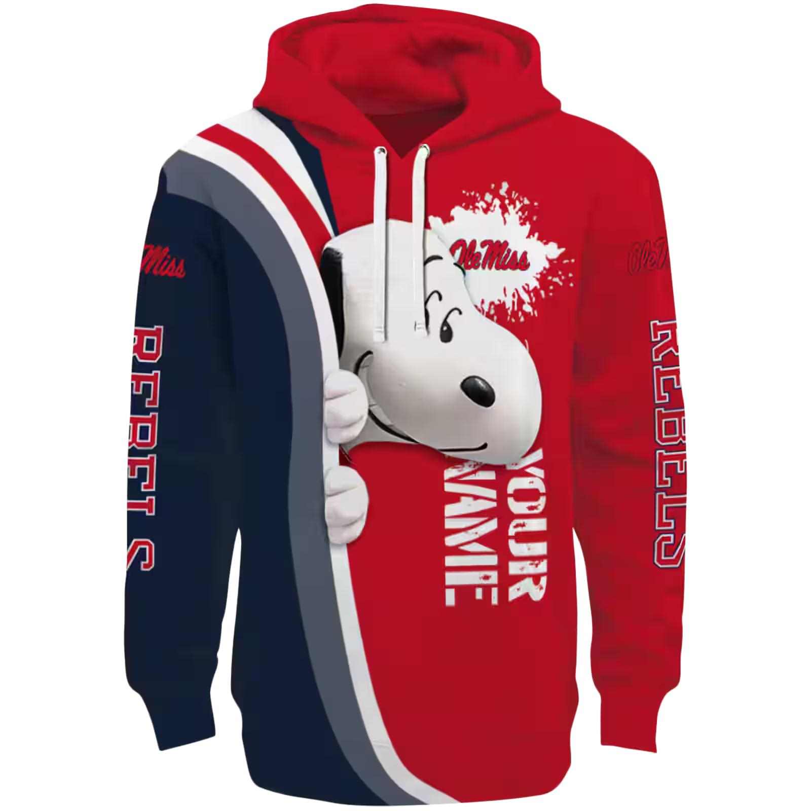 Customized Ole Miss Rebels Peeking Snoopy Red Hoodie