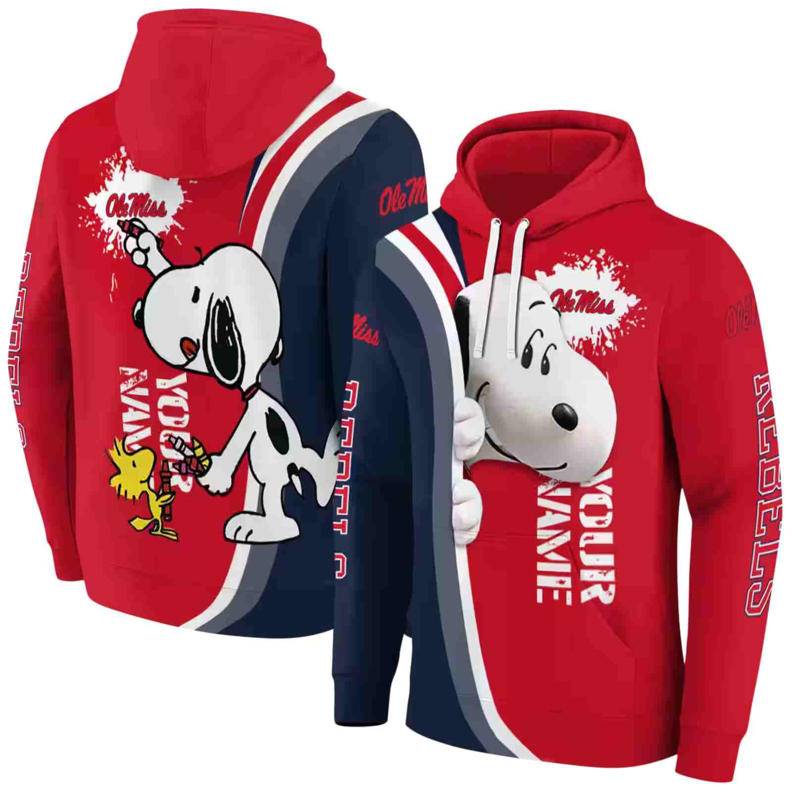 customized ole miss rebels peeking snoopy red hoodie fashion forward