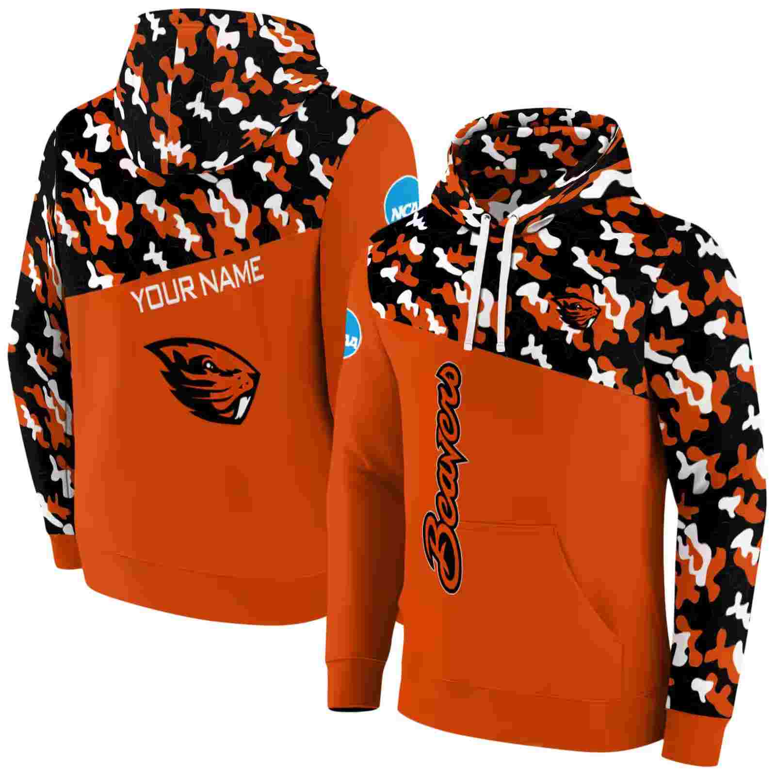 customized oregon state beavers camo pattern orange hoodie fashion forward