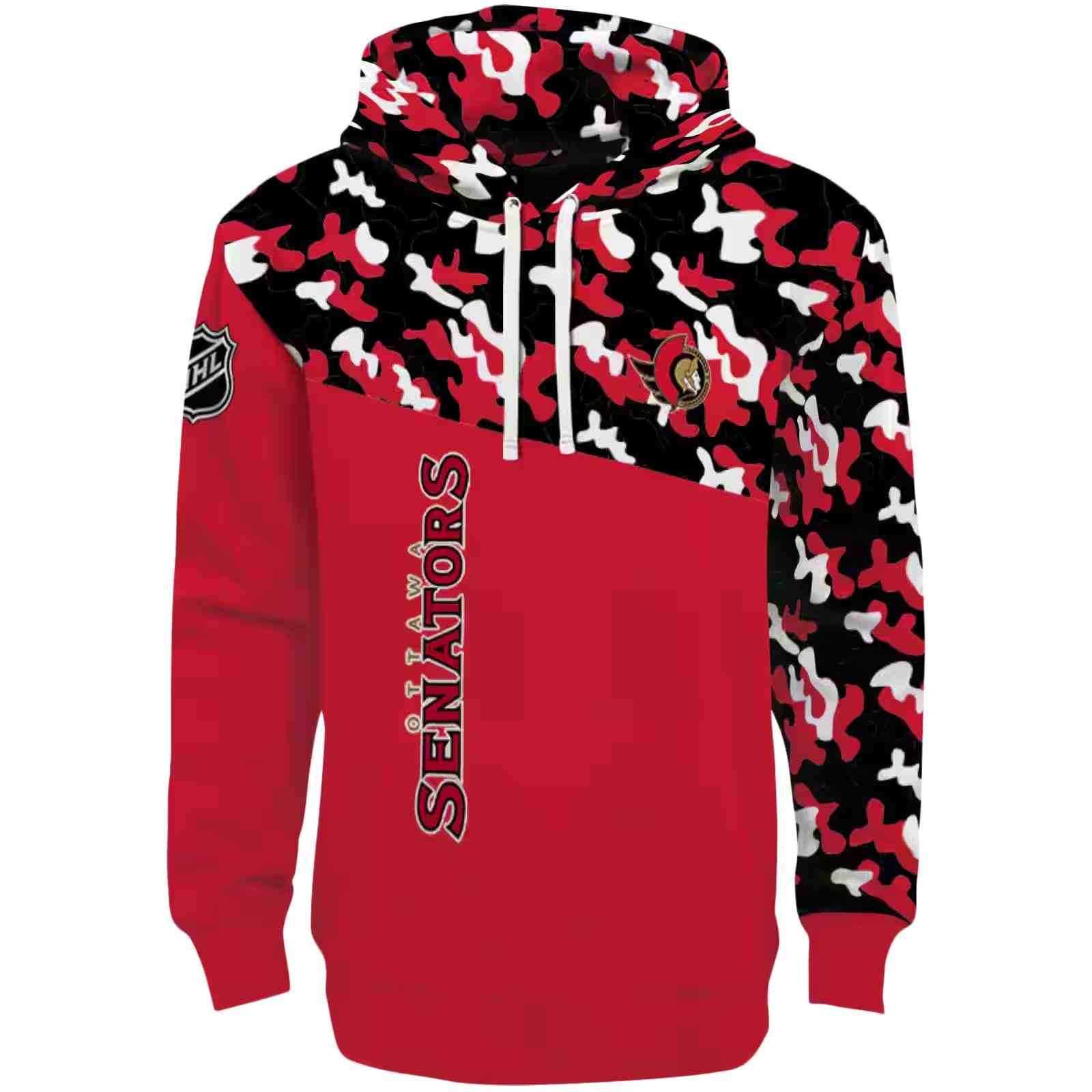 Customized Ottawa Senators Camo Pattern Red Hoodie