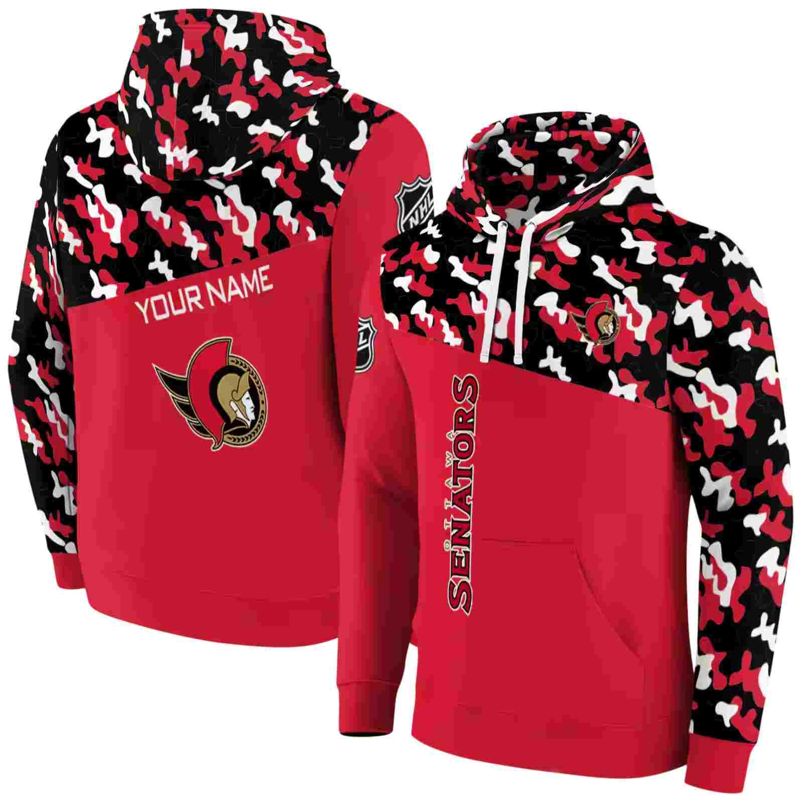 customized ottawa senators camo pattern red hoodie fashion forward