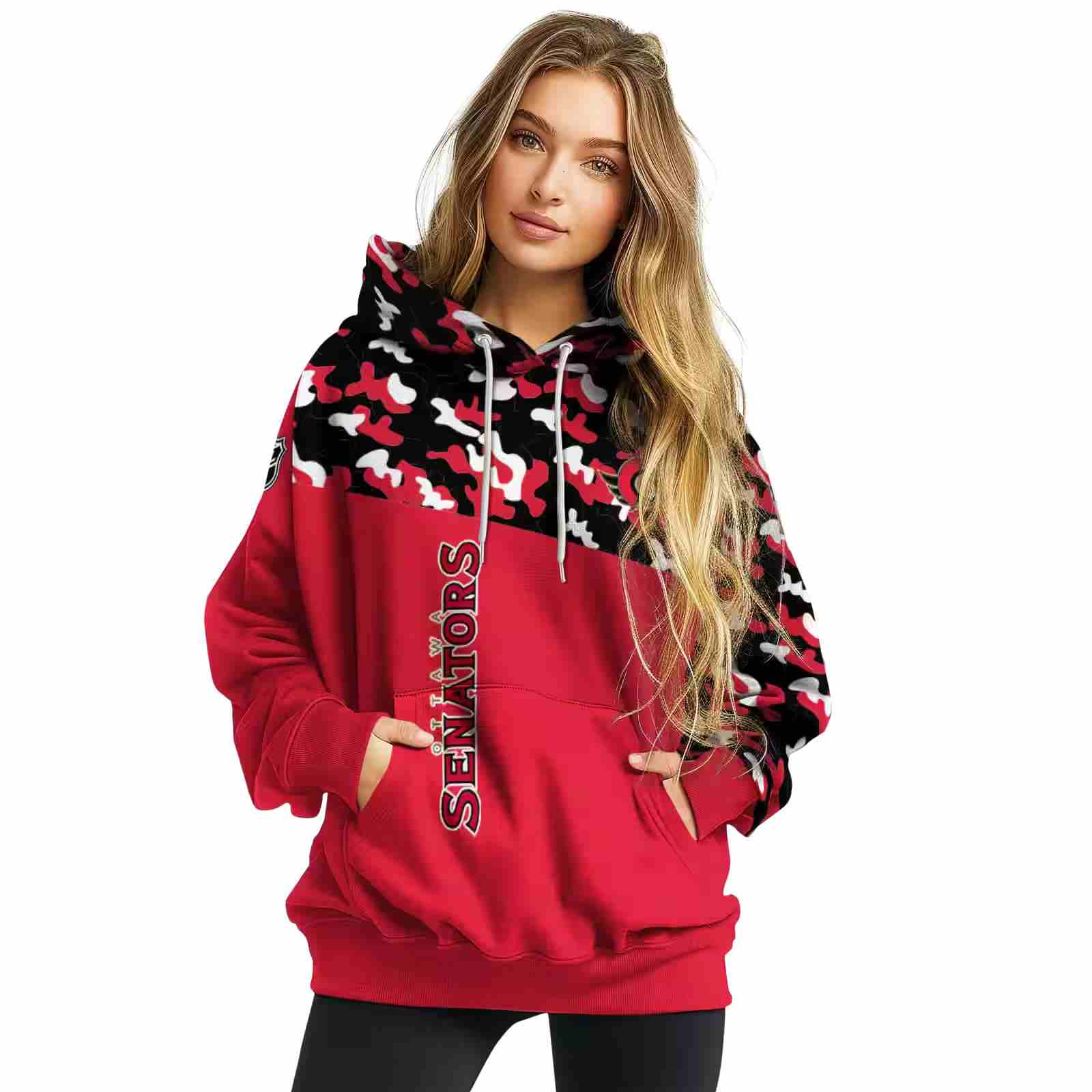 customized ottawa senators camo pattern red hoodie high quality