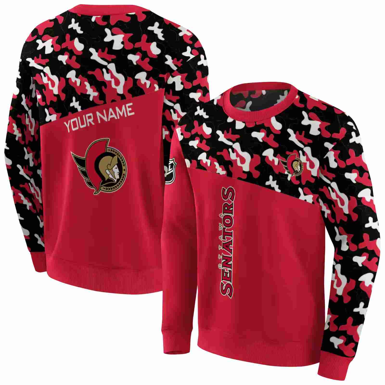 customized ottawa senators camo pattern red hoodie premium grade