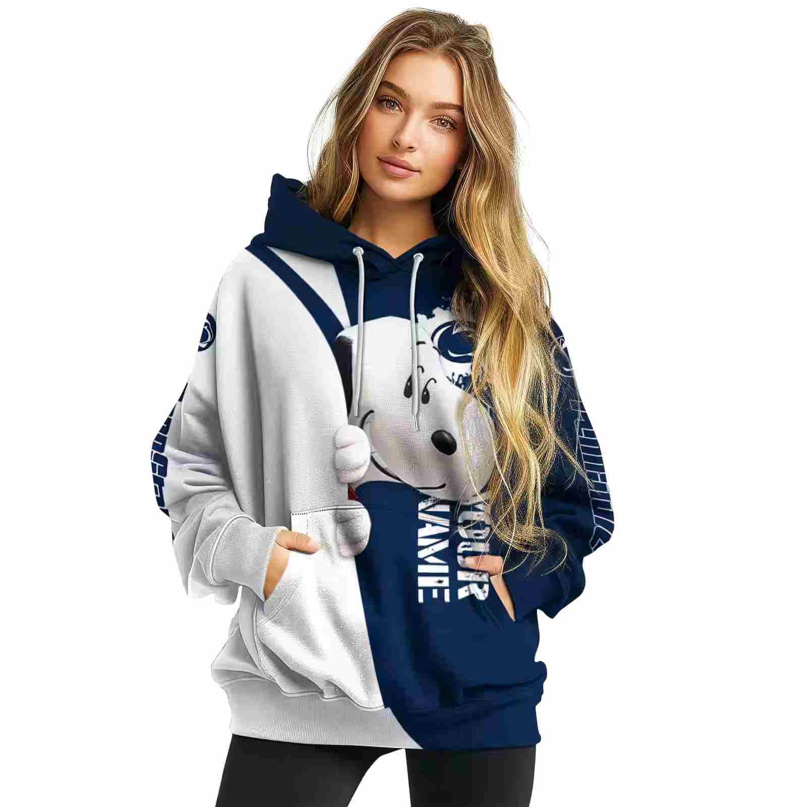 customized penn state nittany lions peeking snoopy blue hoodie high quality