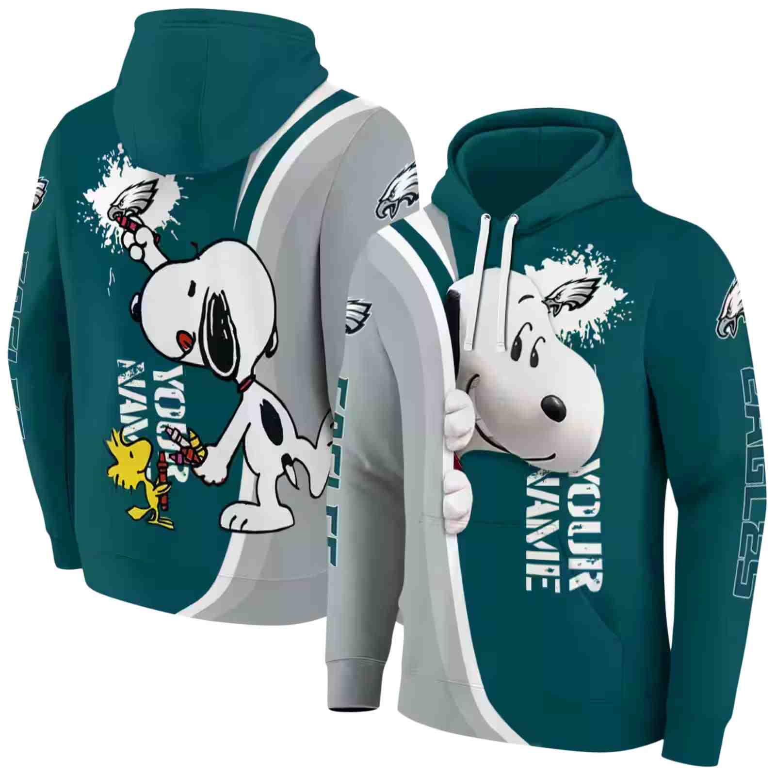 customized philadelphia eagles peeking snoopy green hoodie fashion forward