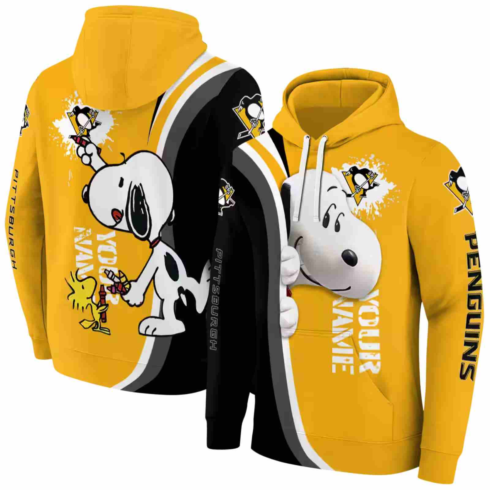 customized pittsburgh penguins peeking snoopy yellow hoodie fashion forward