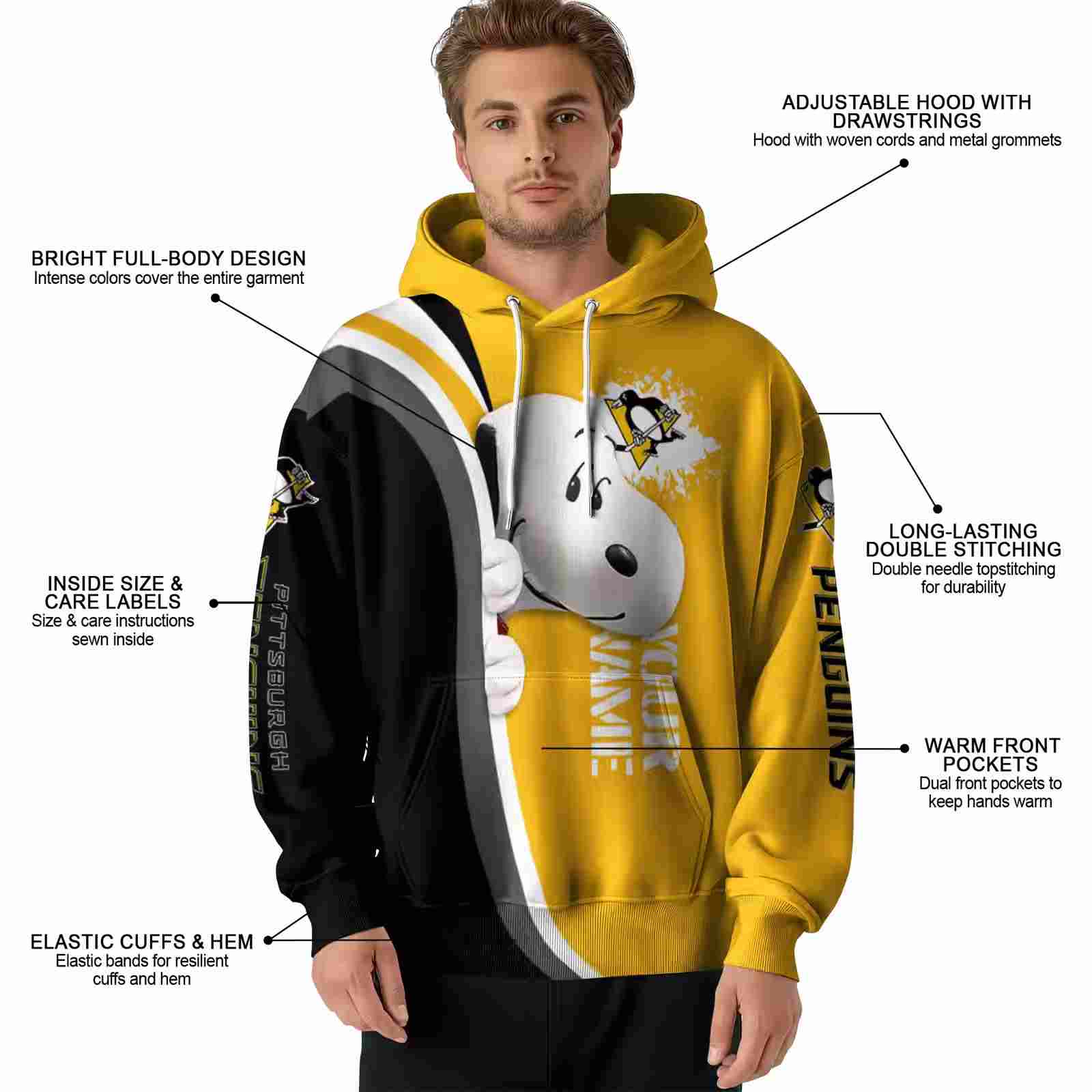 customized pittsburgh penguins peeking snoopy yellow hoodie latest model