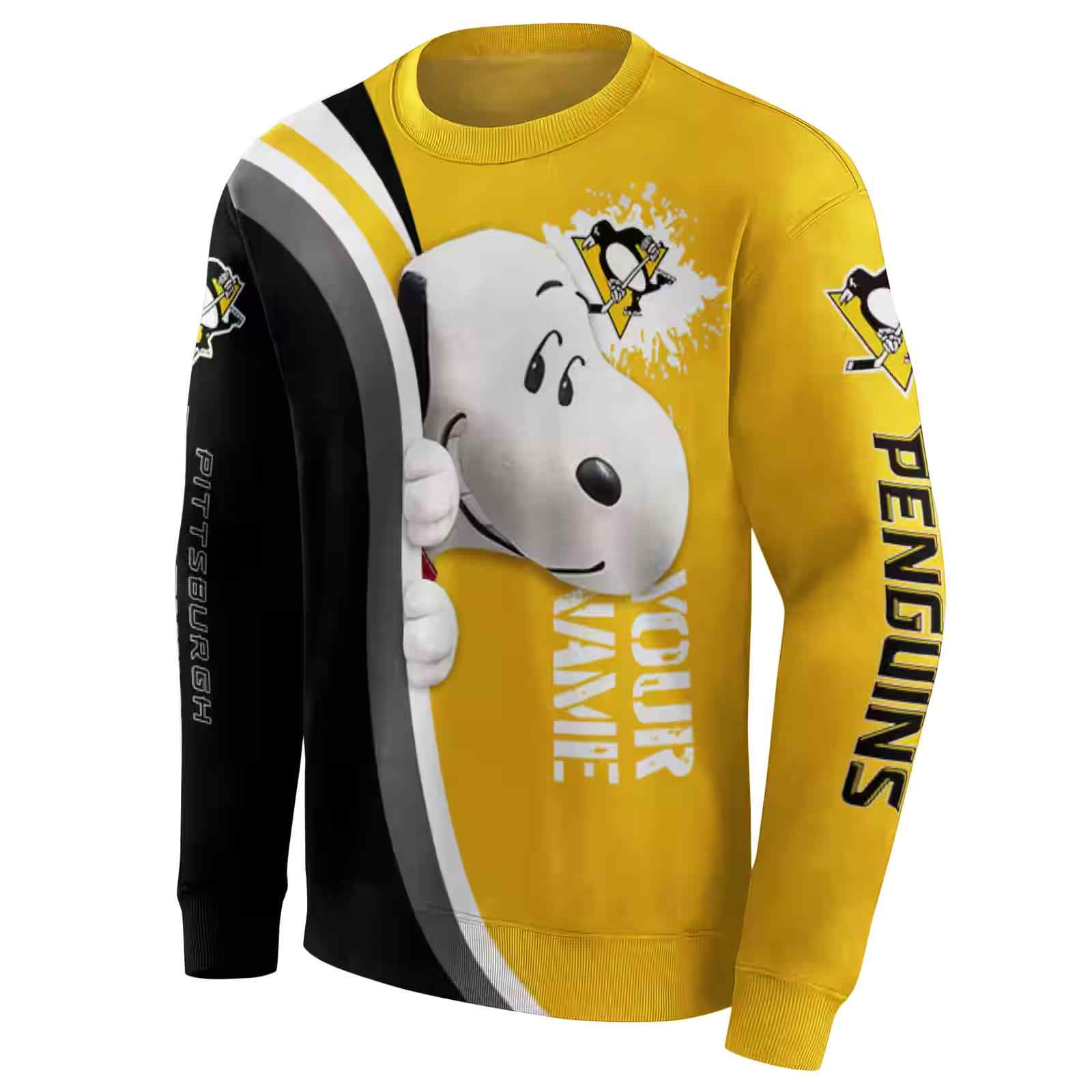 customized pittsburgh penguins peeking snoopy yellow hoodie new arrival