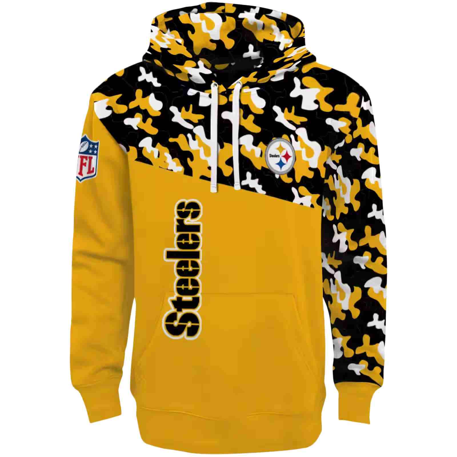 Customized Pittsburgh Steelers Camo Pattern Gold Hoodie