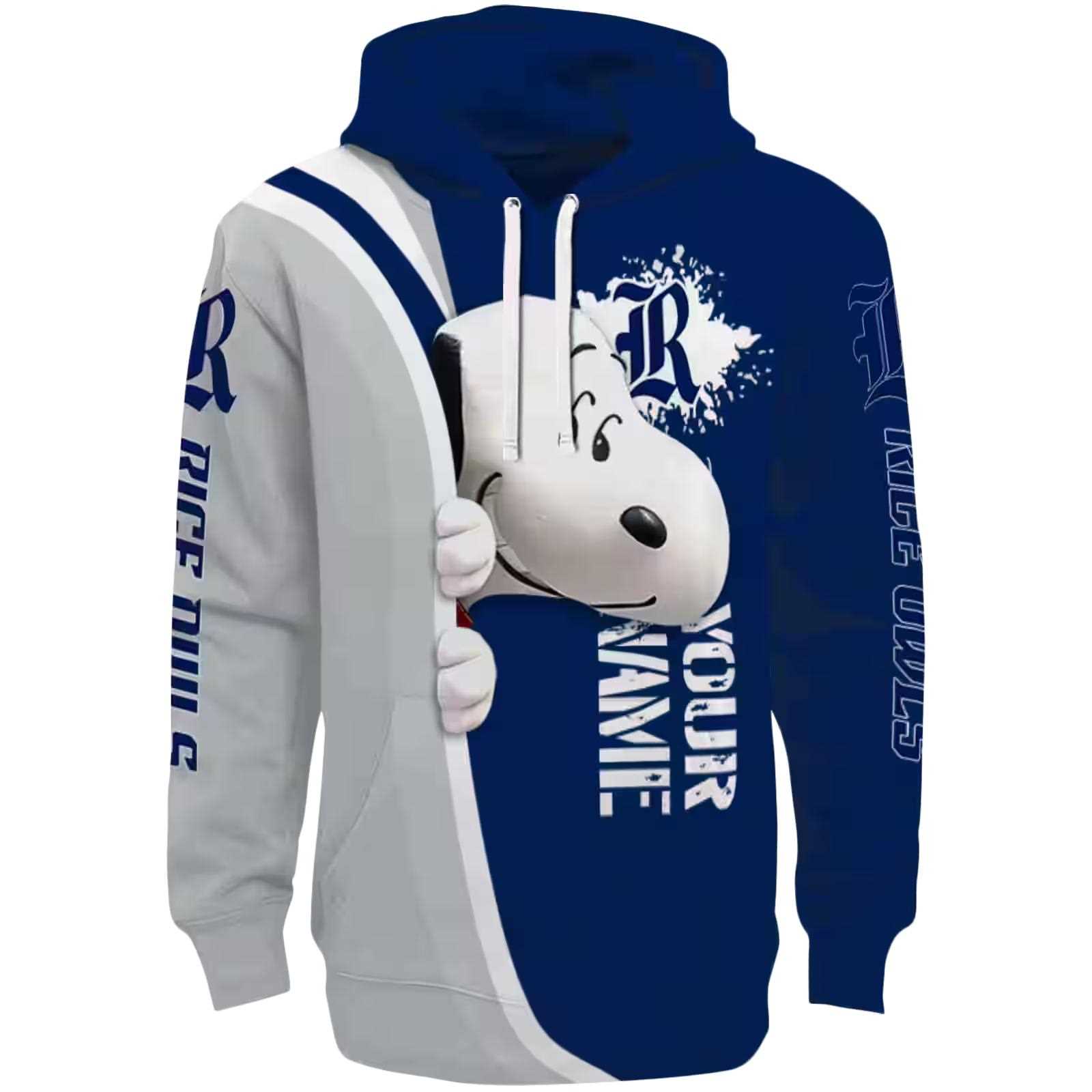 Customized Rice Owls Peeking Snoopy Navy Blue Hoodie