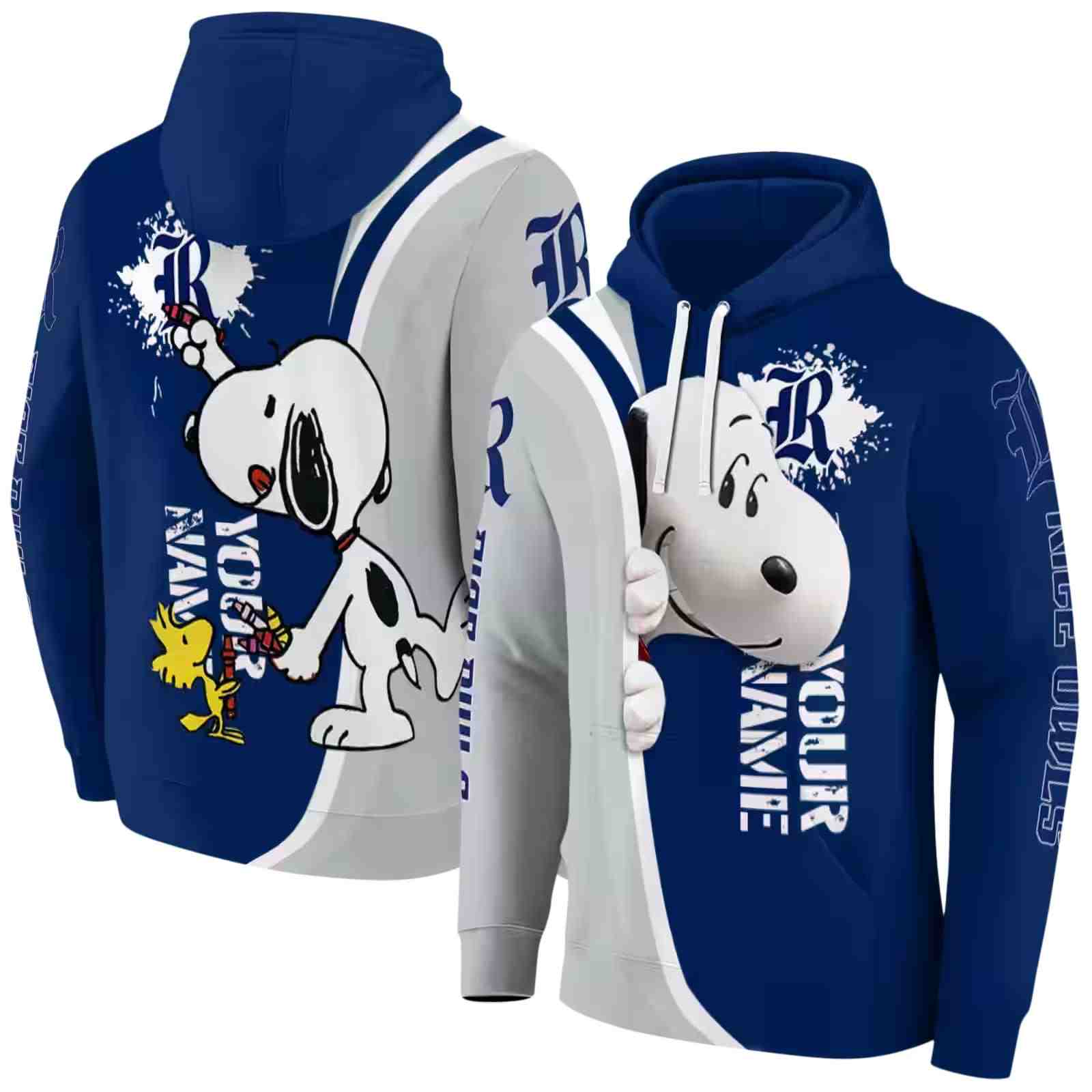 customized rice owls peeking snoopy navy blue hoodie fashion forward